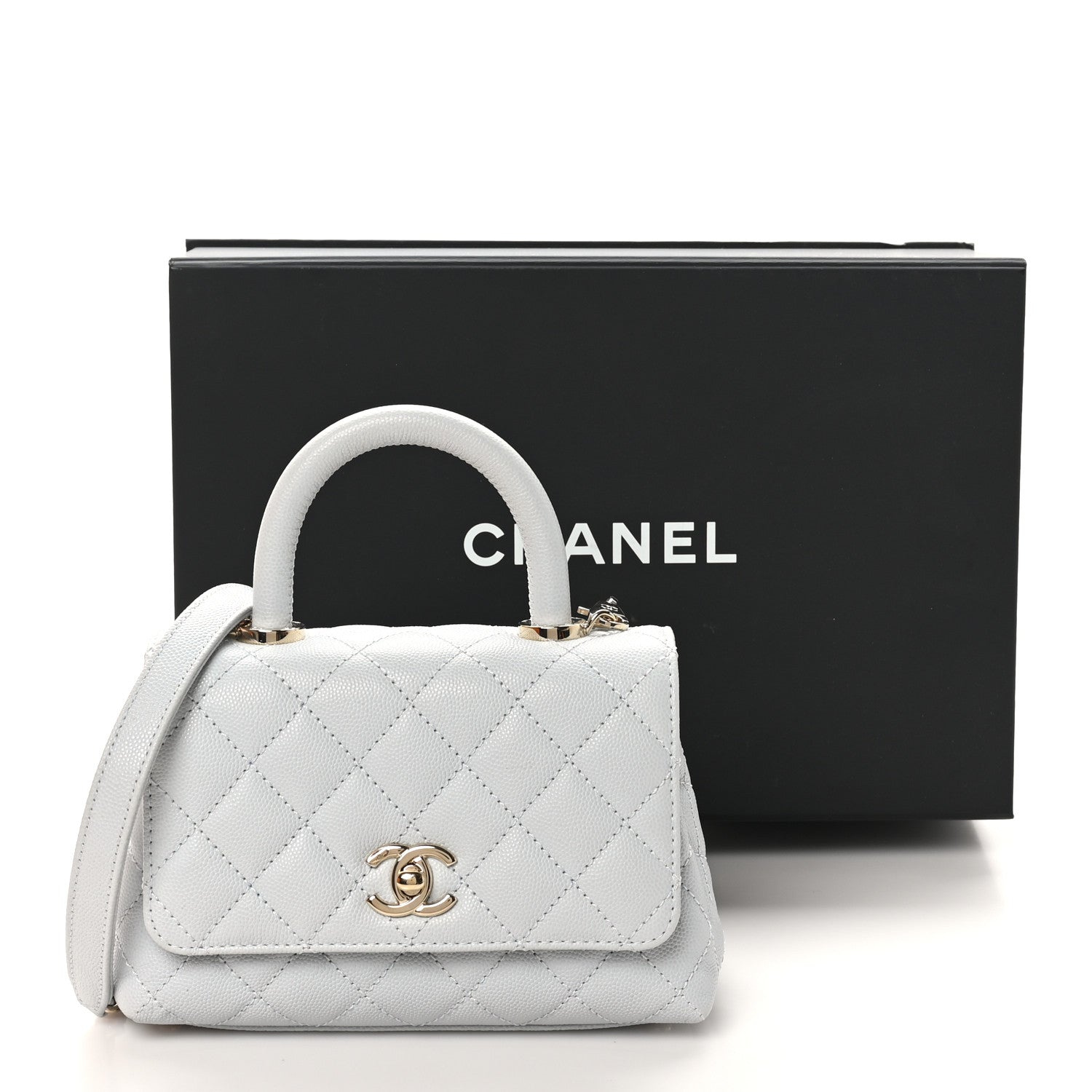 Caviar Quilted Extra Mini Coco Handle Flap Light Blue