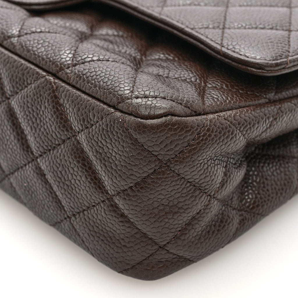 Caviar Quilted Medium Double Flap Brown