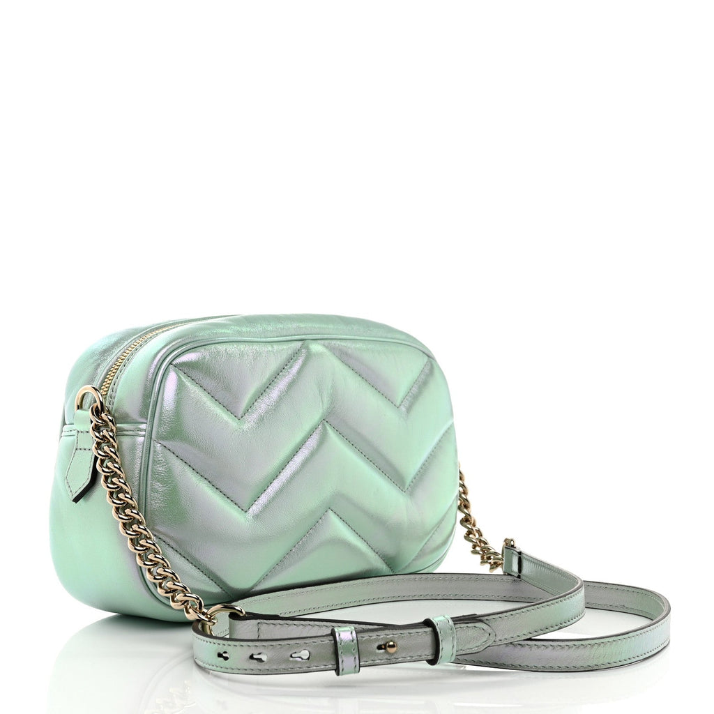 Iridescent Nappa Chevron Matelasse Small GG Marmont Chain Shoulder Bag Iridescent Salvy Green