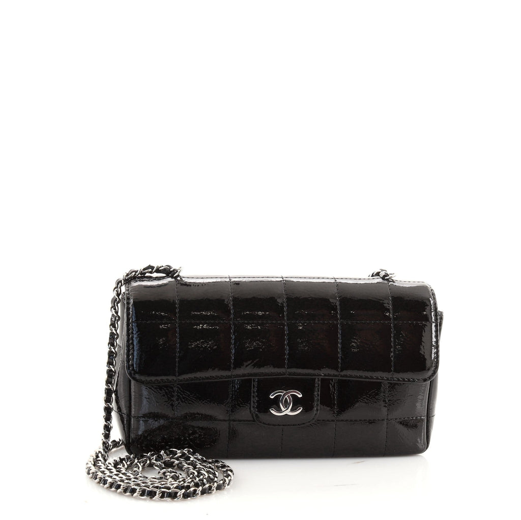 Camellia Chocolate Bar Flap Bag Quilted Patent Mini