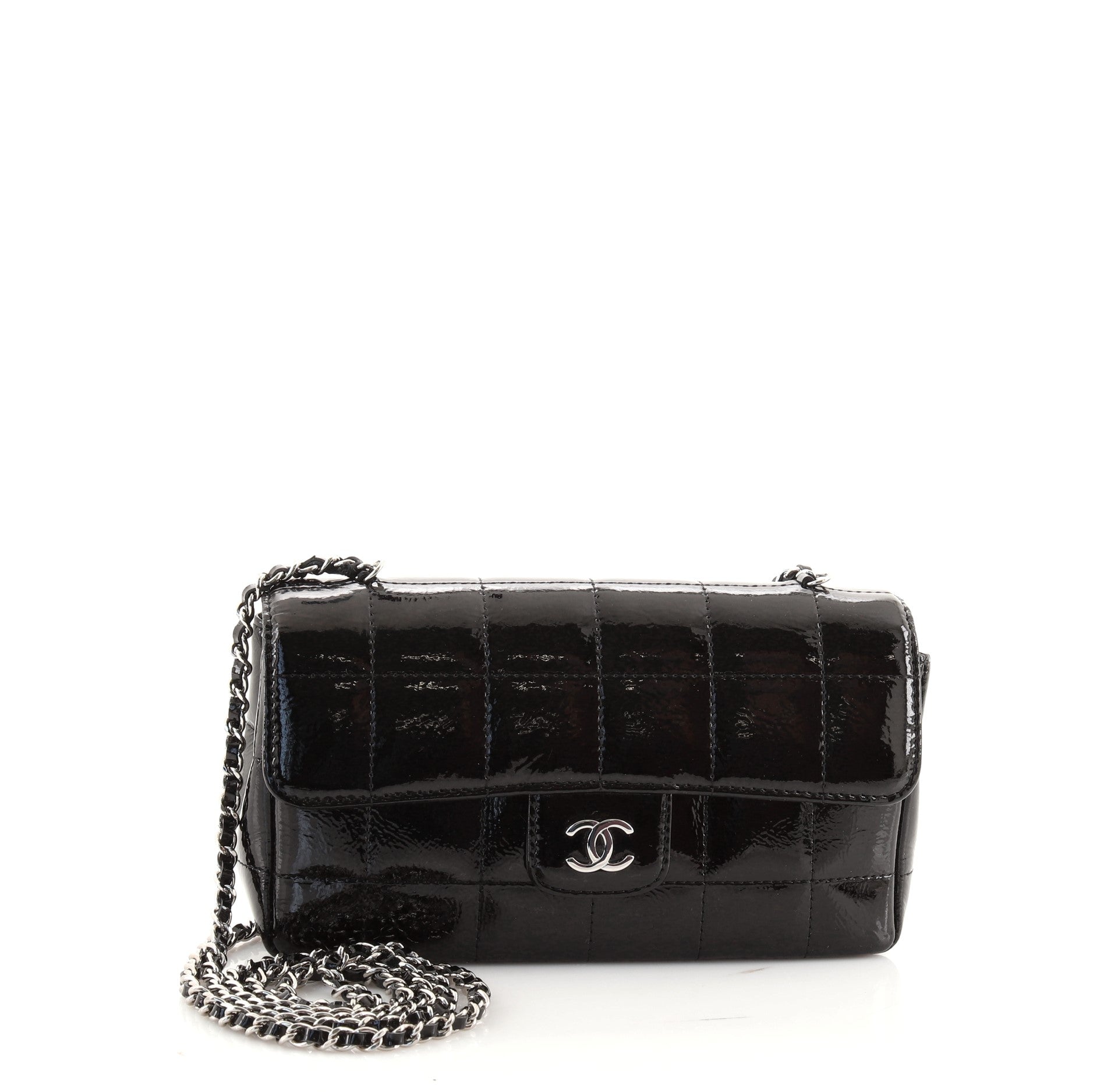 Camellia Chocolate Bar Flap Bag Quilted Patent Mini
