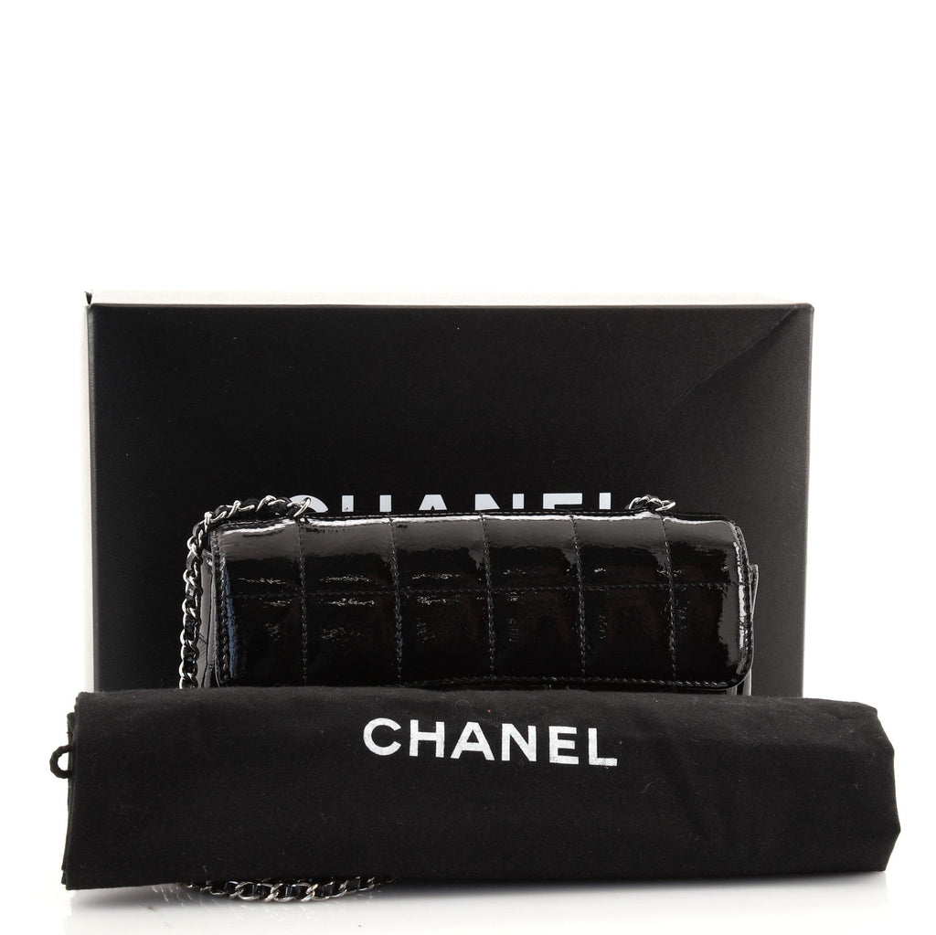 Camellia Chocolate Bar Flap Bag Quilted Patent Mini