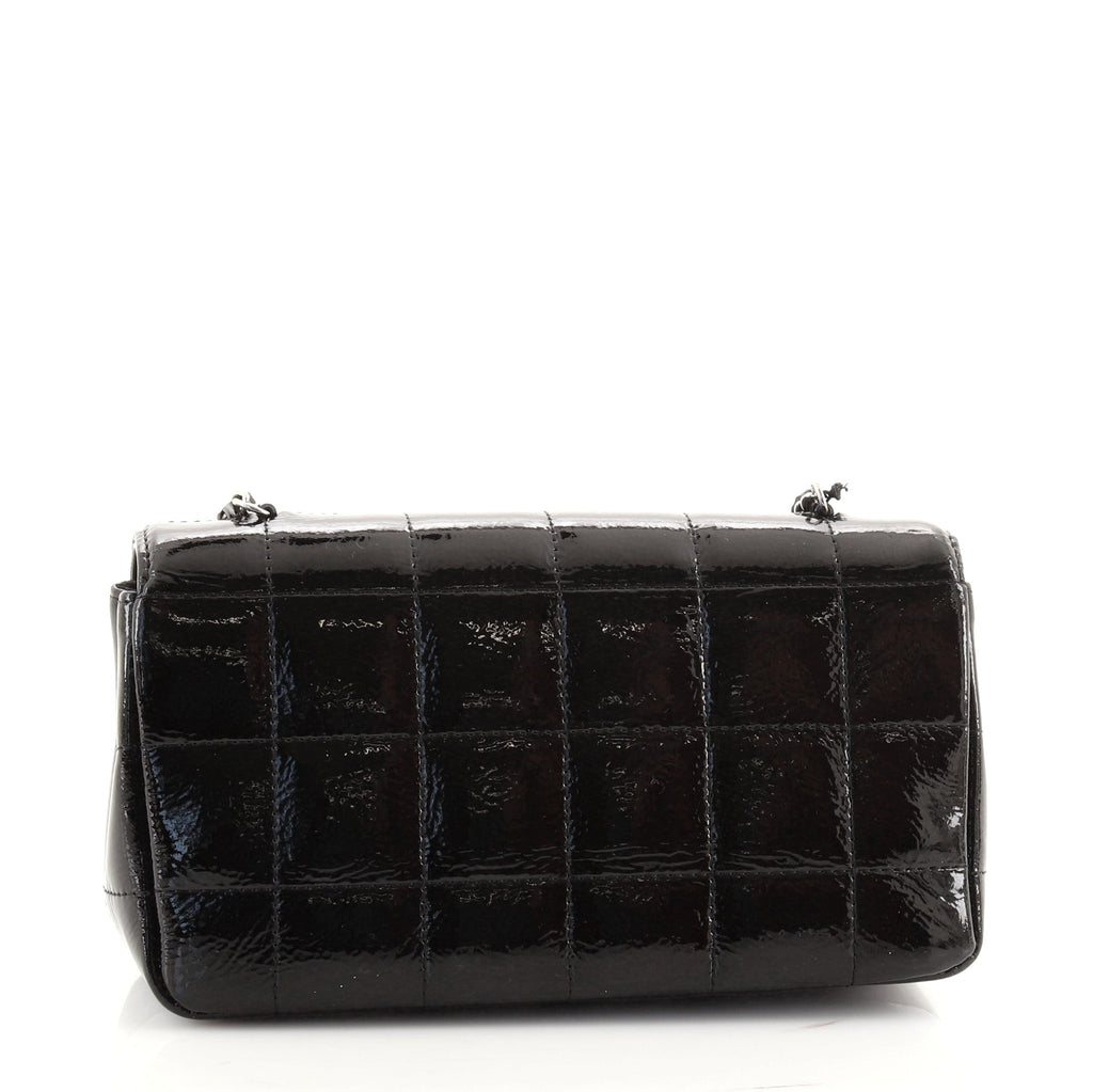 Camellia Chocolate Bar Flap Bag Quilted Patent Mini
