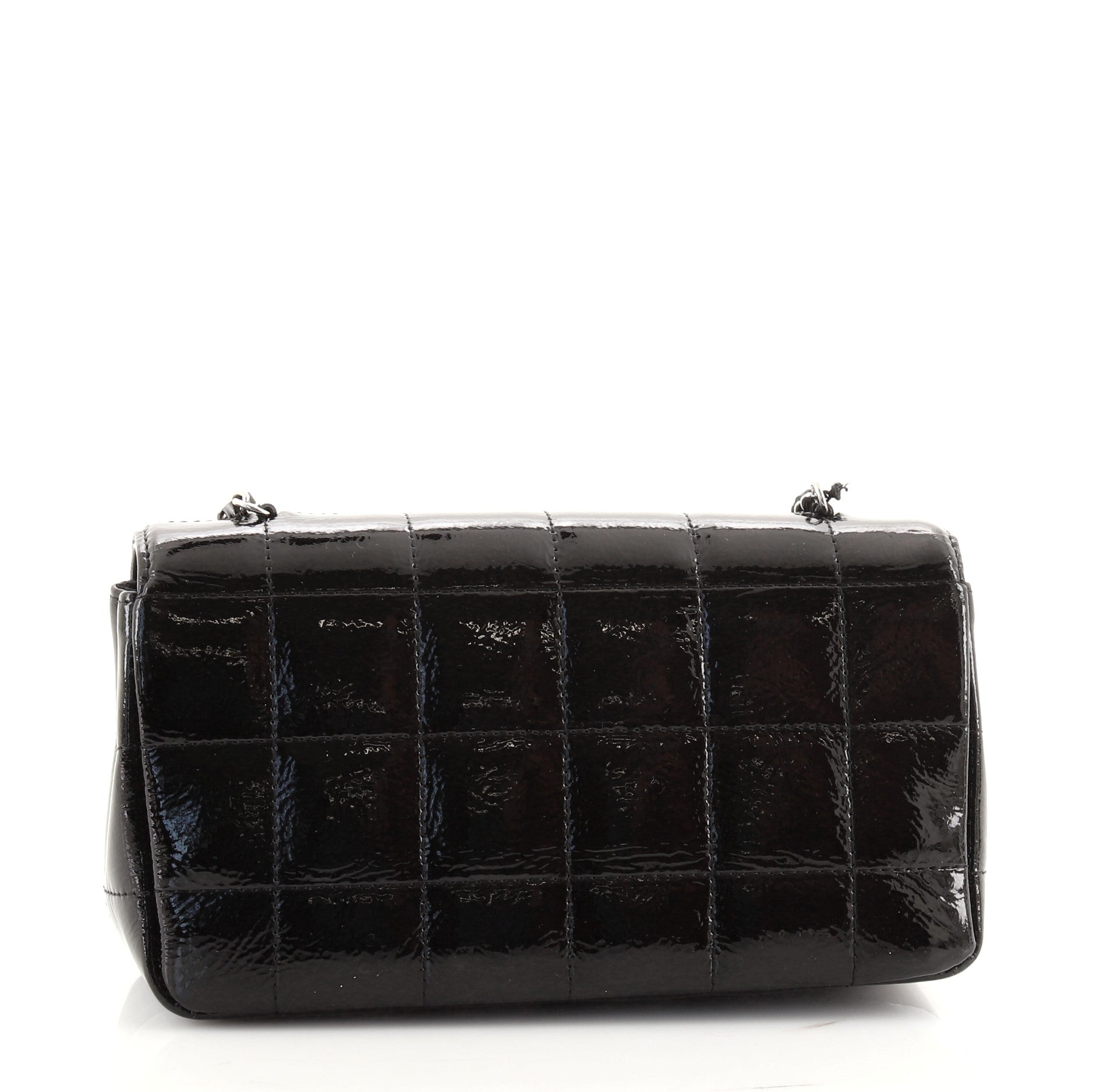 Camellia Chocolate Bar Flap Bag Quilted Patent Mini