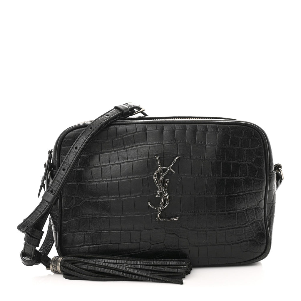 Calfskin Crocodile Embossed Monogram Lou Camera Bag Black