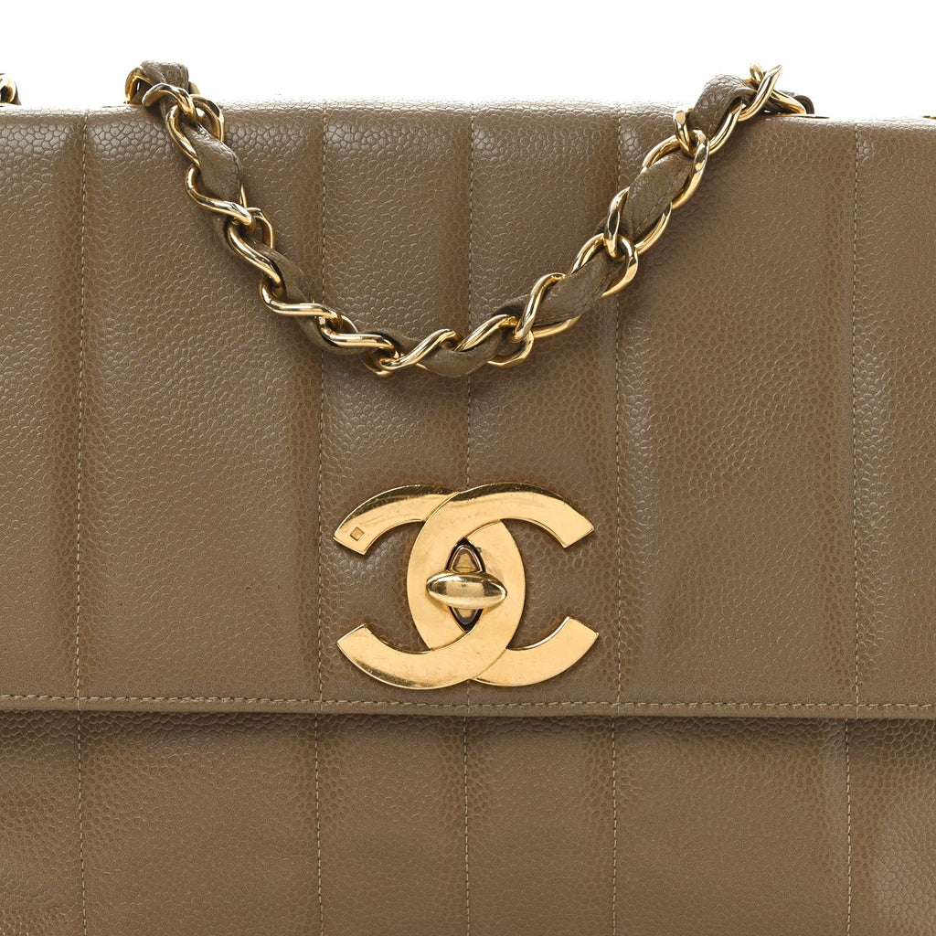 Caviar Vertical Quilted Jumbo Flap Beige