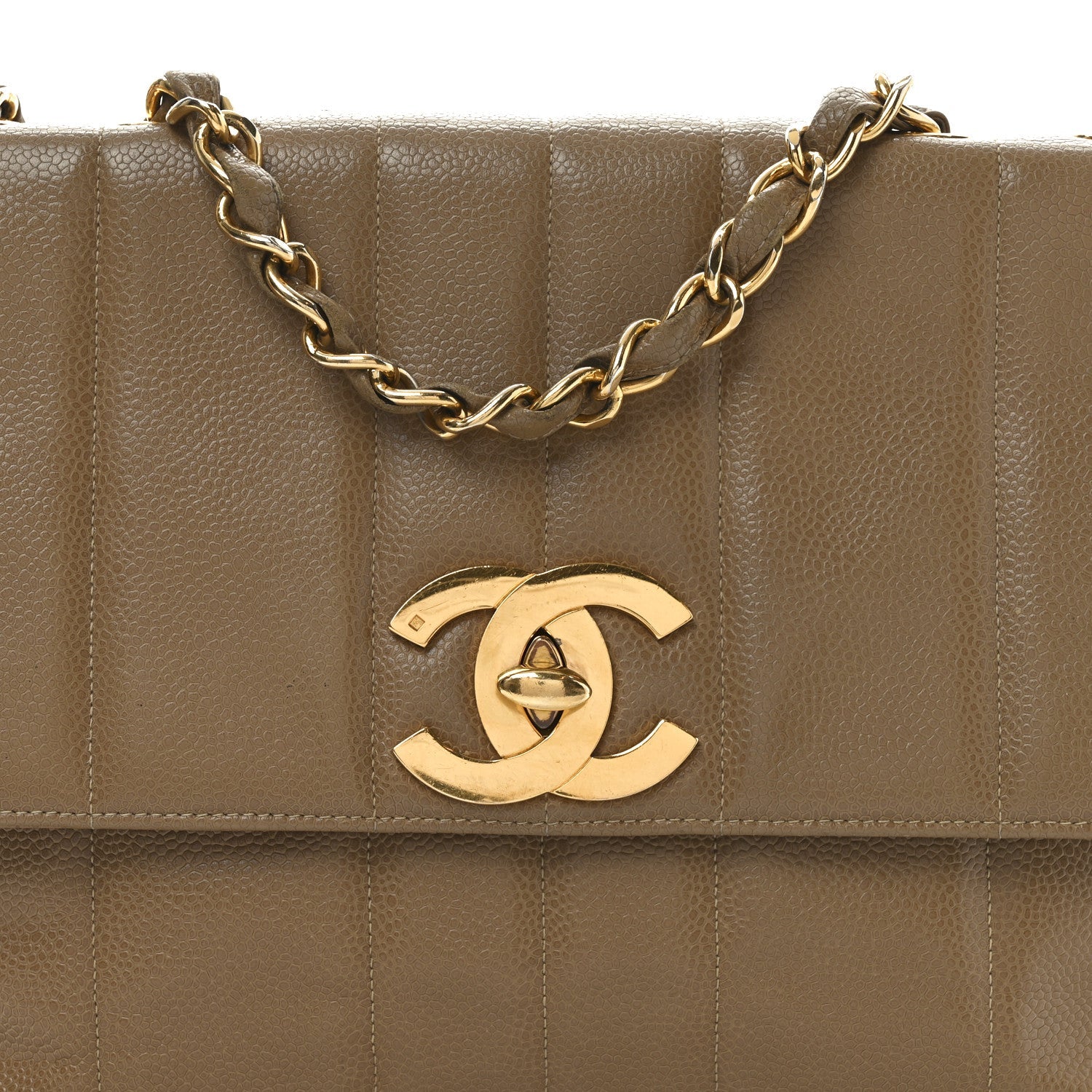 Caviar Vertical Quilted Jumbo Flap Beige