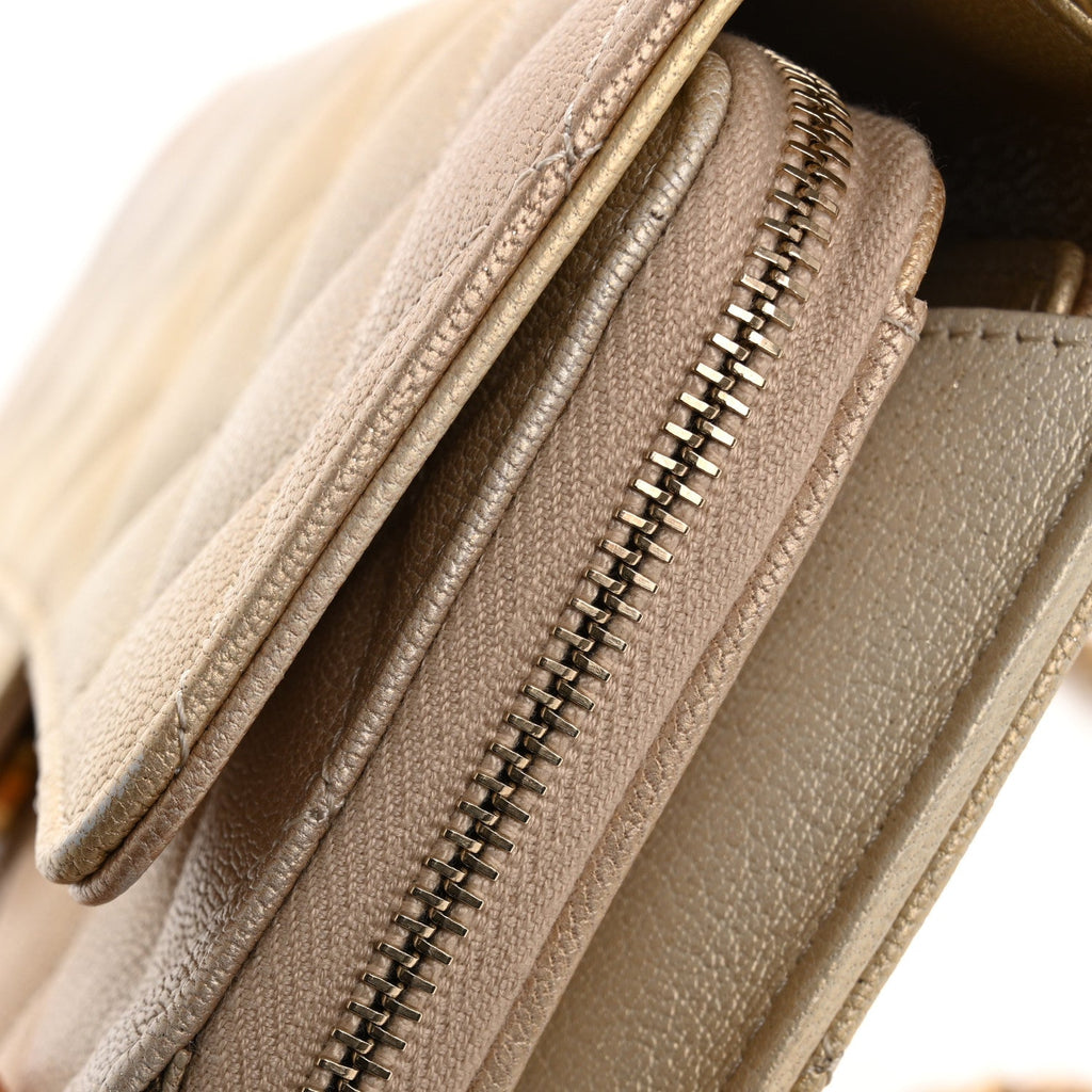 Metallic Goatskin Quilted Phone Holder Wallet on Removable Chain  Gold