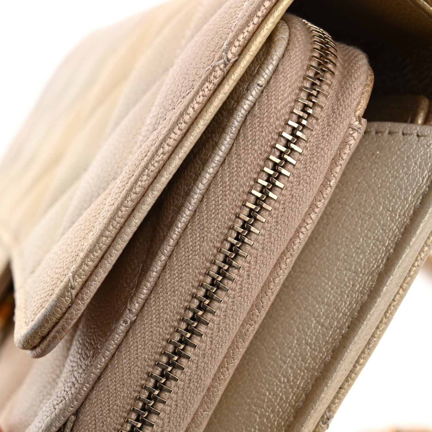 Metallic Goatskin Quilted Phone Holder Wallet on Removable Chain  Gold