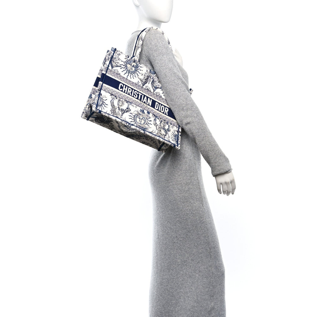 Canvas Embroidered Medium Toile de Jouy Soleil Book Tote Blue Multicolor