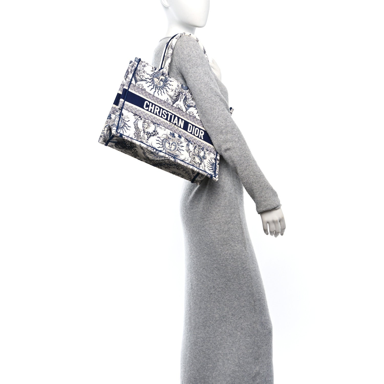 Canvas Embroidered Medium Toile de Jouy Soleil Book Tote Blue Multicolor