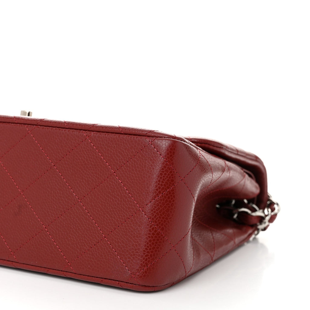 Caviar Quilted Jumbo Double Flap Dark Red