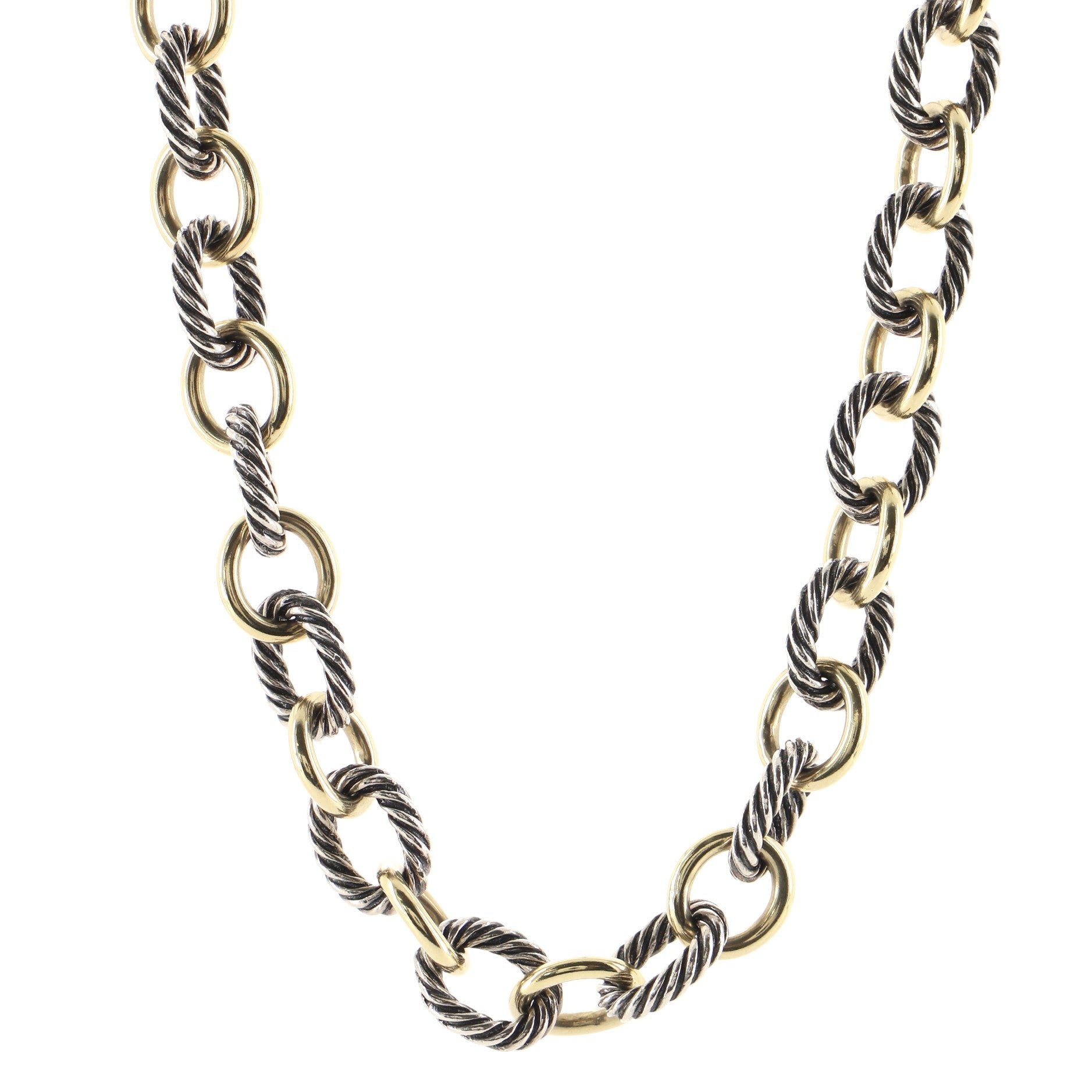 Oval Link Necklace Sterling Silver and 18K Yellow Gold Medium