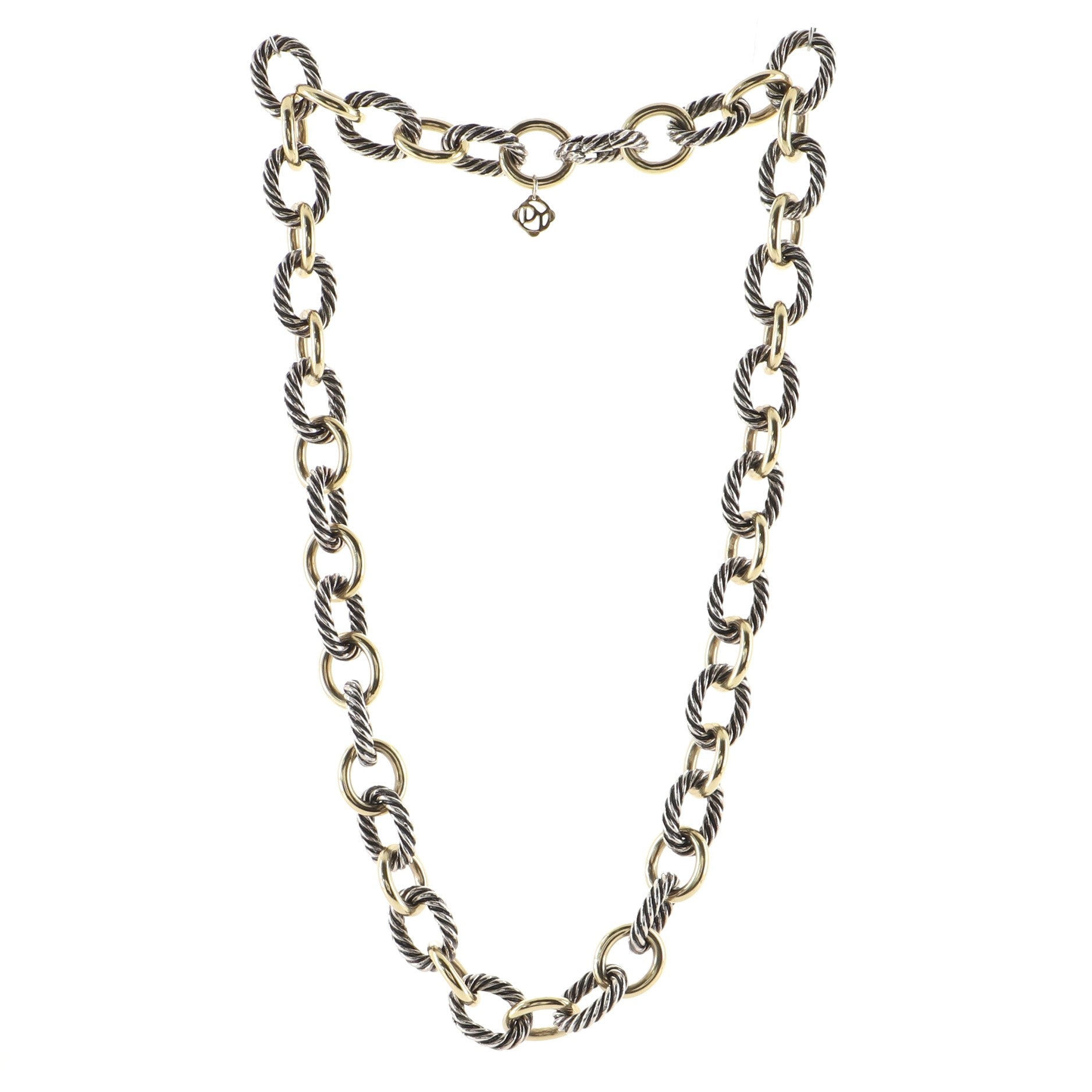 Oval Link Necklace Sterling Silver and 18K Yellow Gold Medium