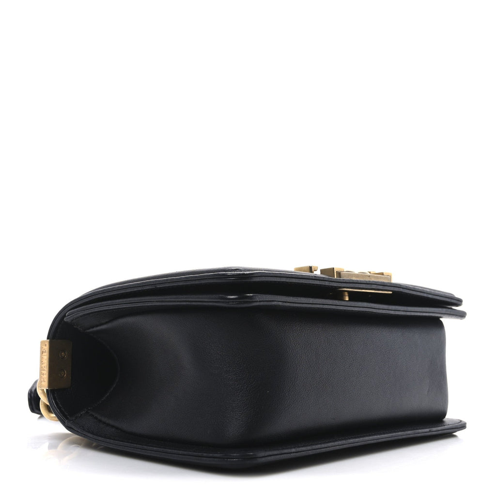 Calfskin Quilted Small Boy Flap Black