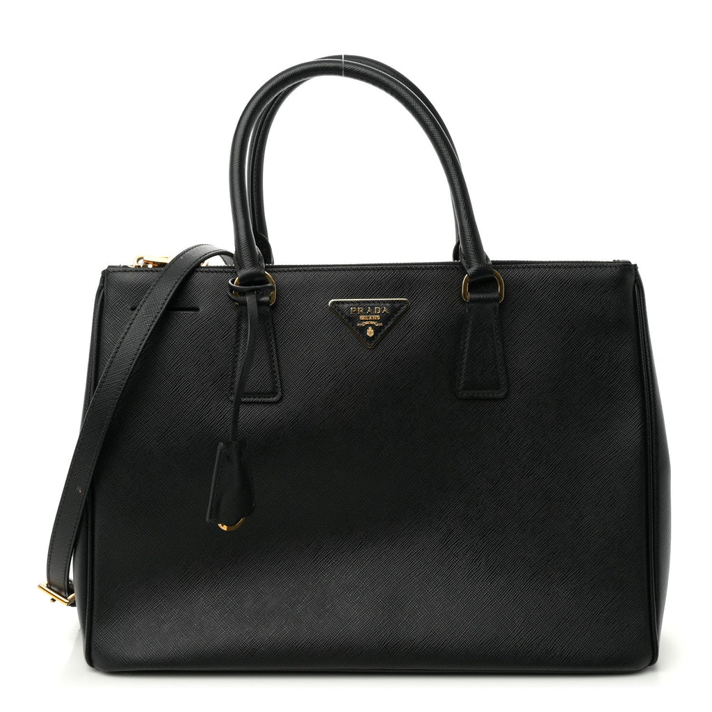 Saffiano Lux Medium Galleria Double Zip Tote Black