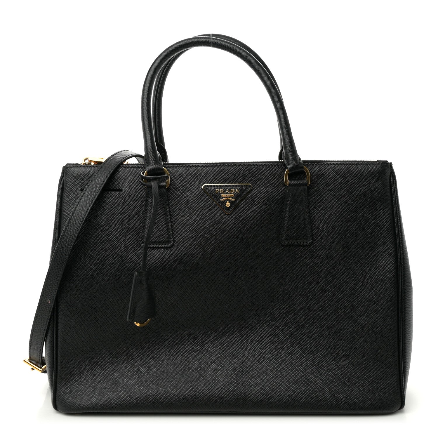 Saffiano Lux Medium Galleria Double Zip Tote Black