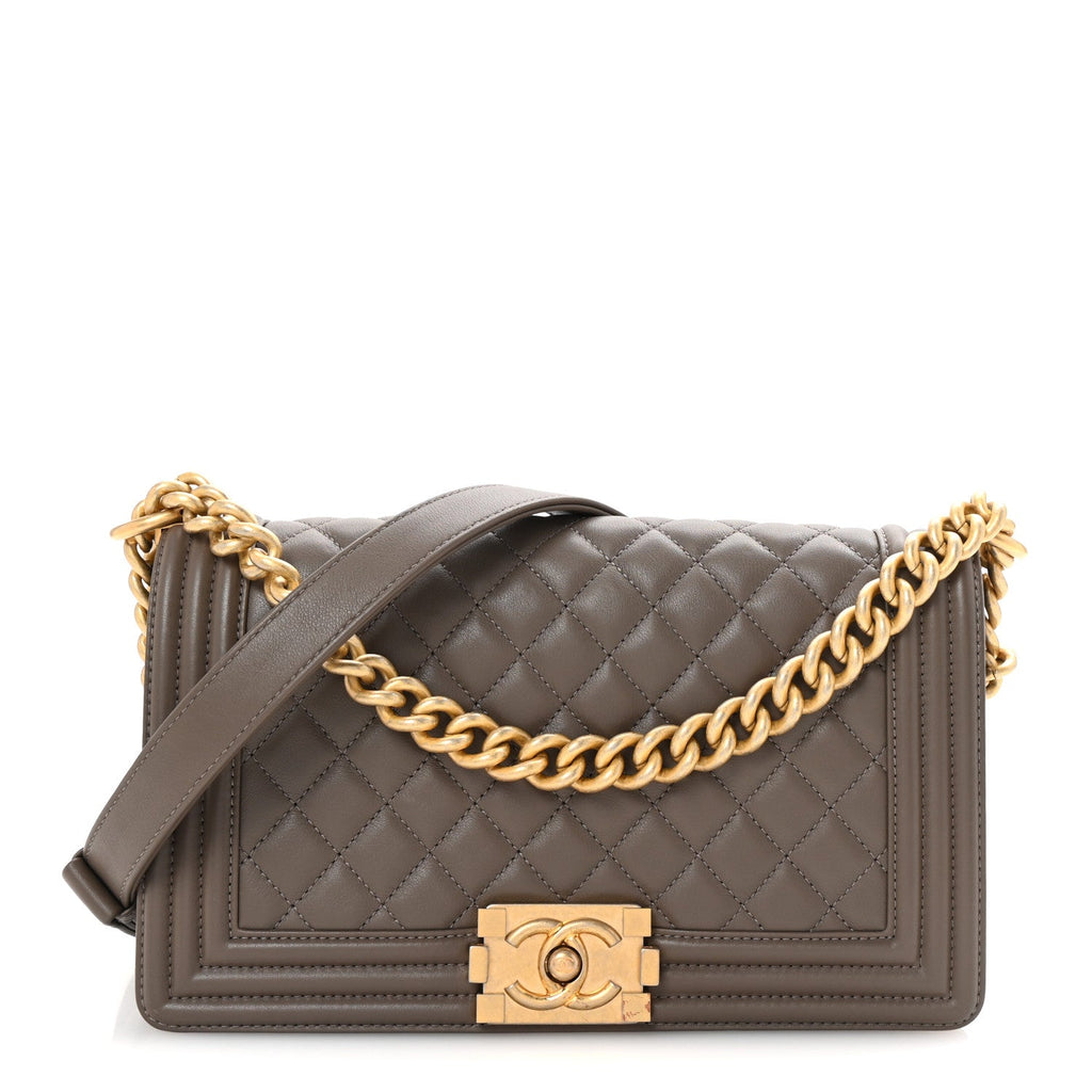 Lambskin Quilted Medium Boy Flap Taupe