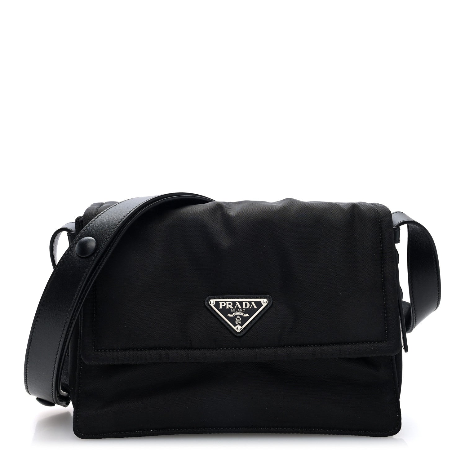 Re-Nylon Vitello Padded Small Flap Shoulder Bag Black