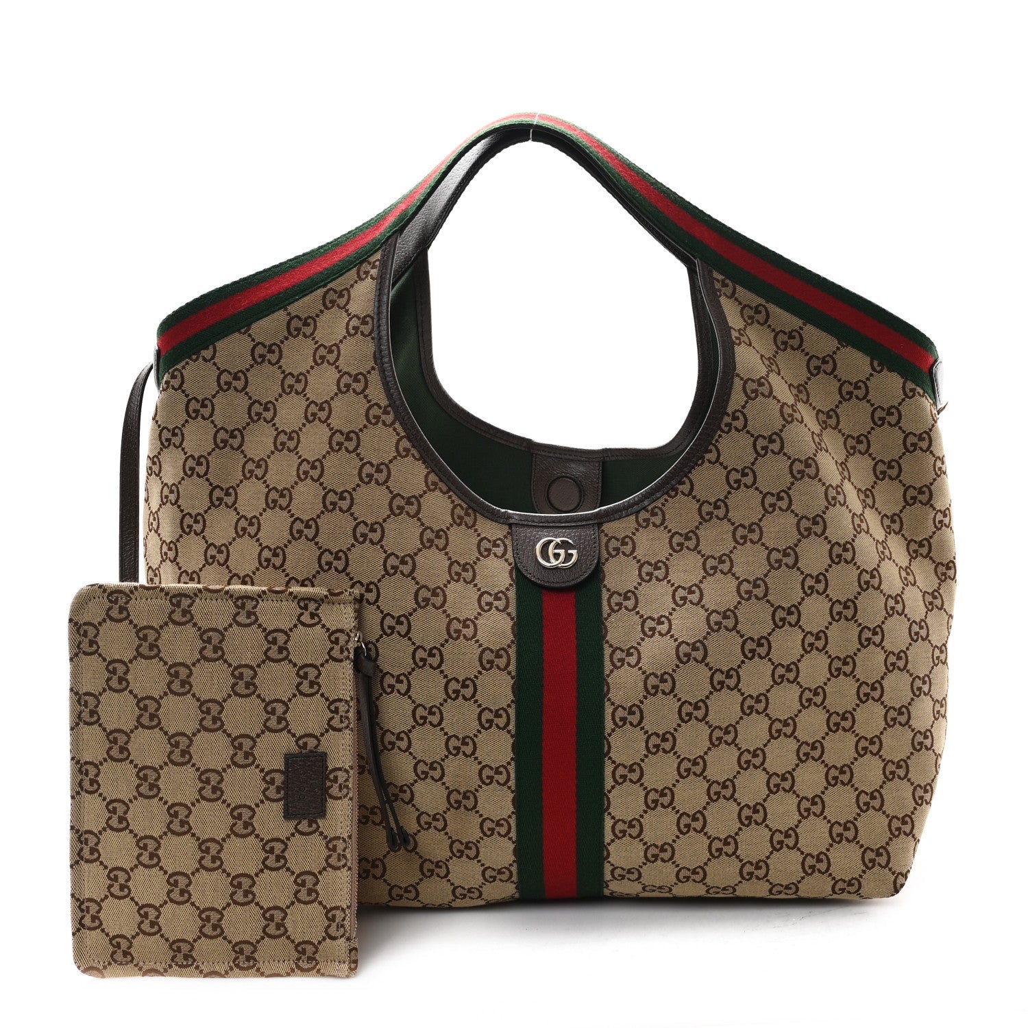 GG Monogram Web Large Giglio Tote Bag Beige Brown
