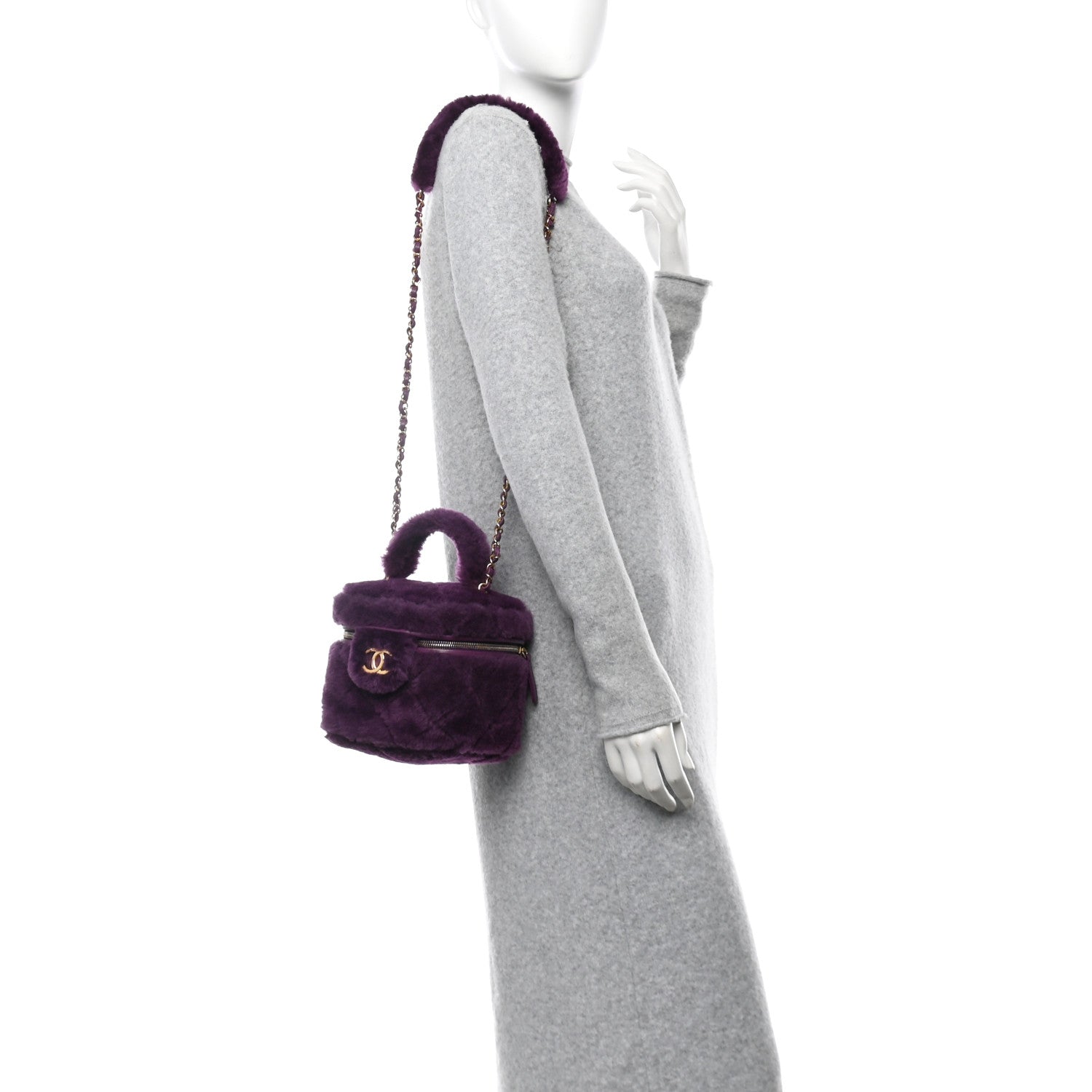 Shearling Lambskin Quilted Small Vanity Case Purple
