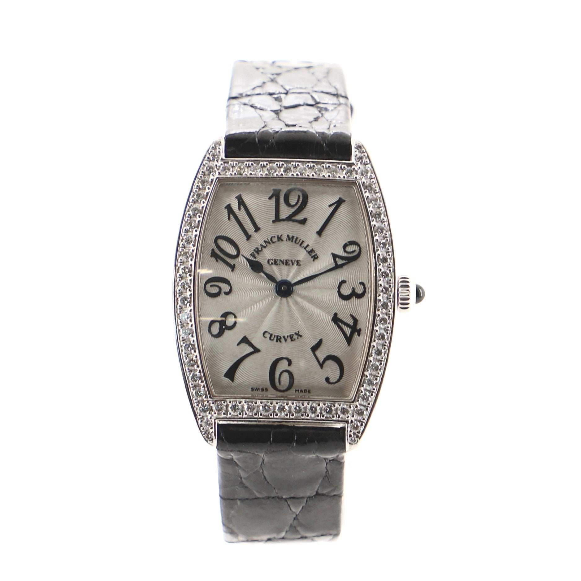 Cintree Curvex Quartz Watch White Gold and Crocodile with Diamond Bezel 25