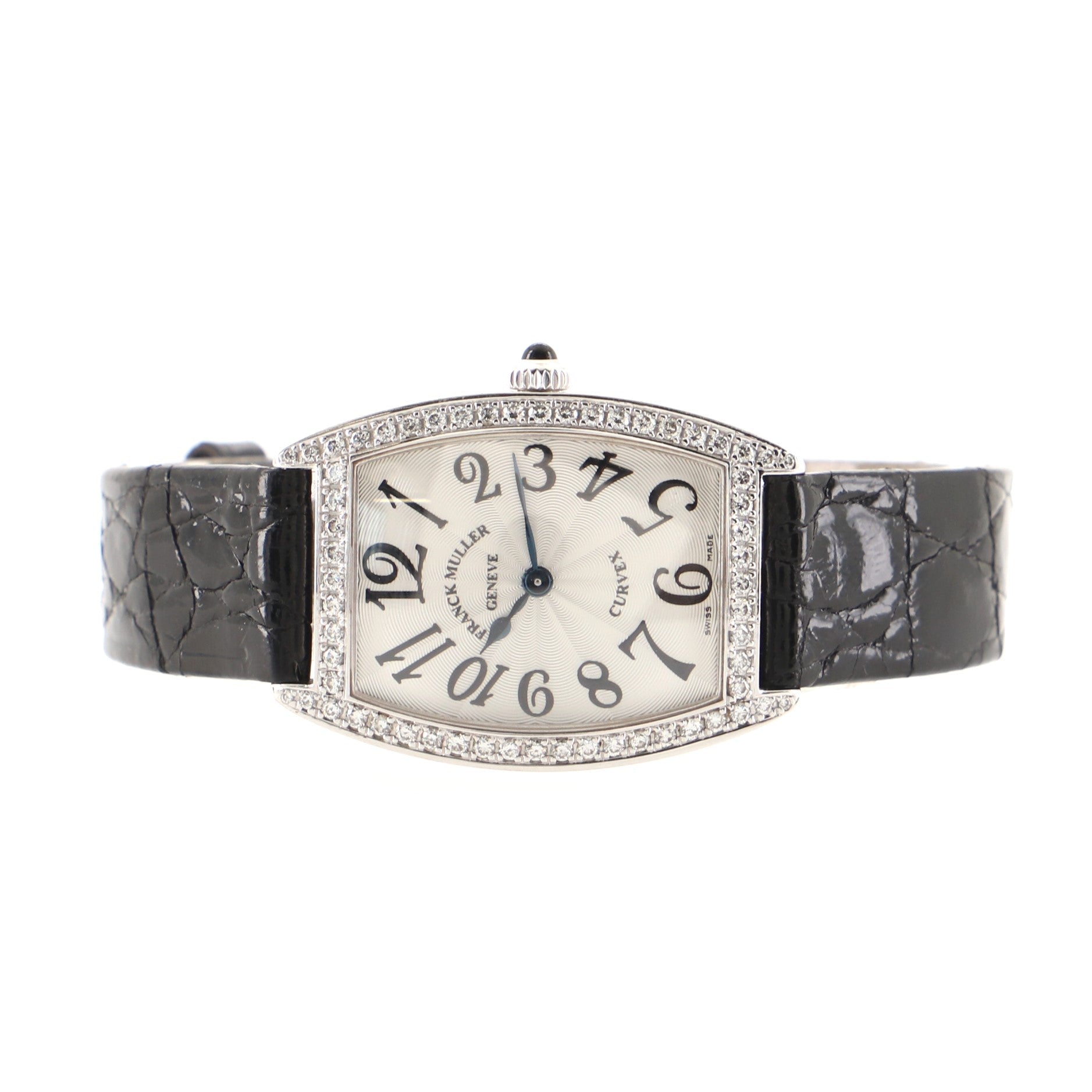 Cintree Curvex Quartz Watch White Gold and Crocodile with Diamond Bezel 25