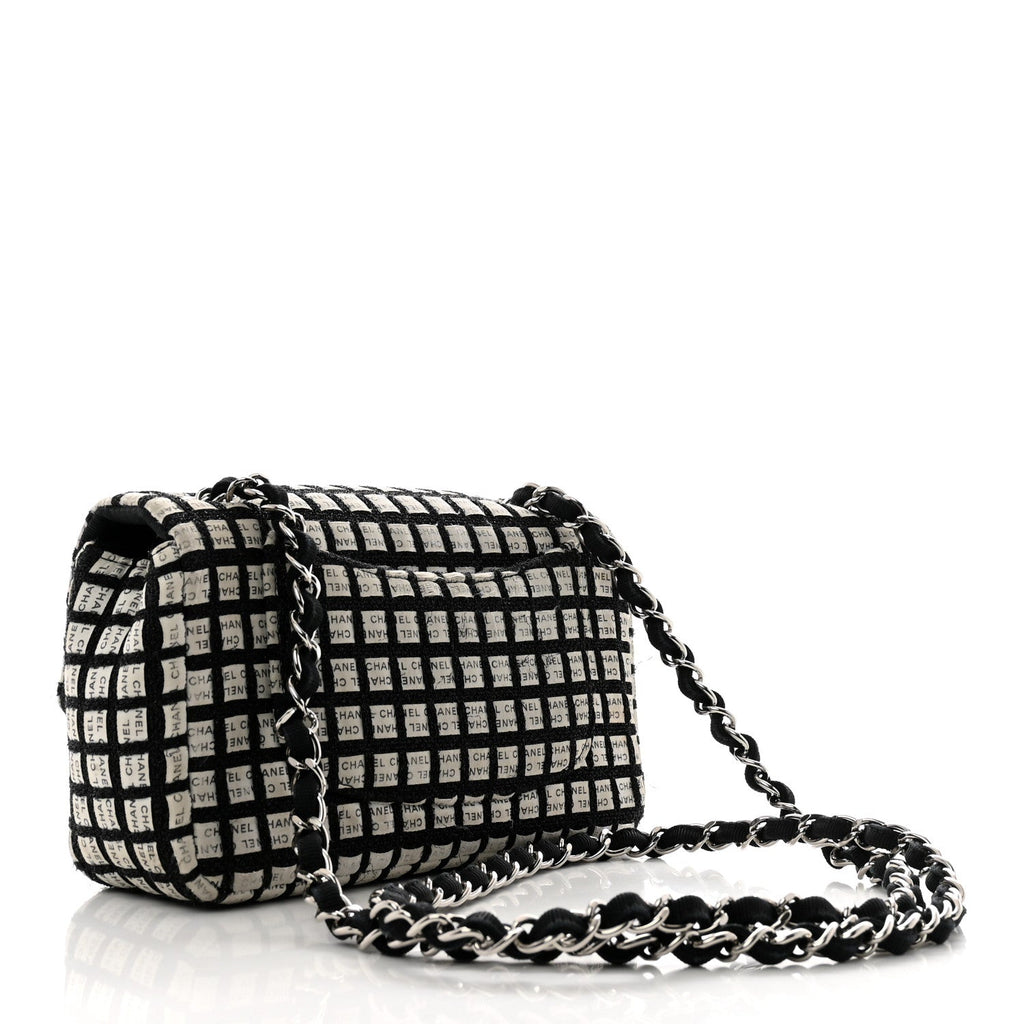 Ribbon Tweed Mini Rectangular Flap Black Ivory