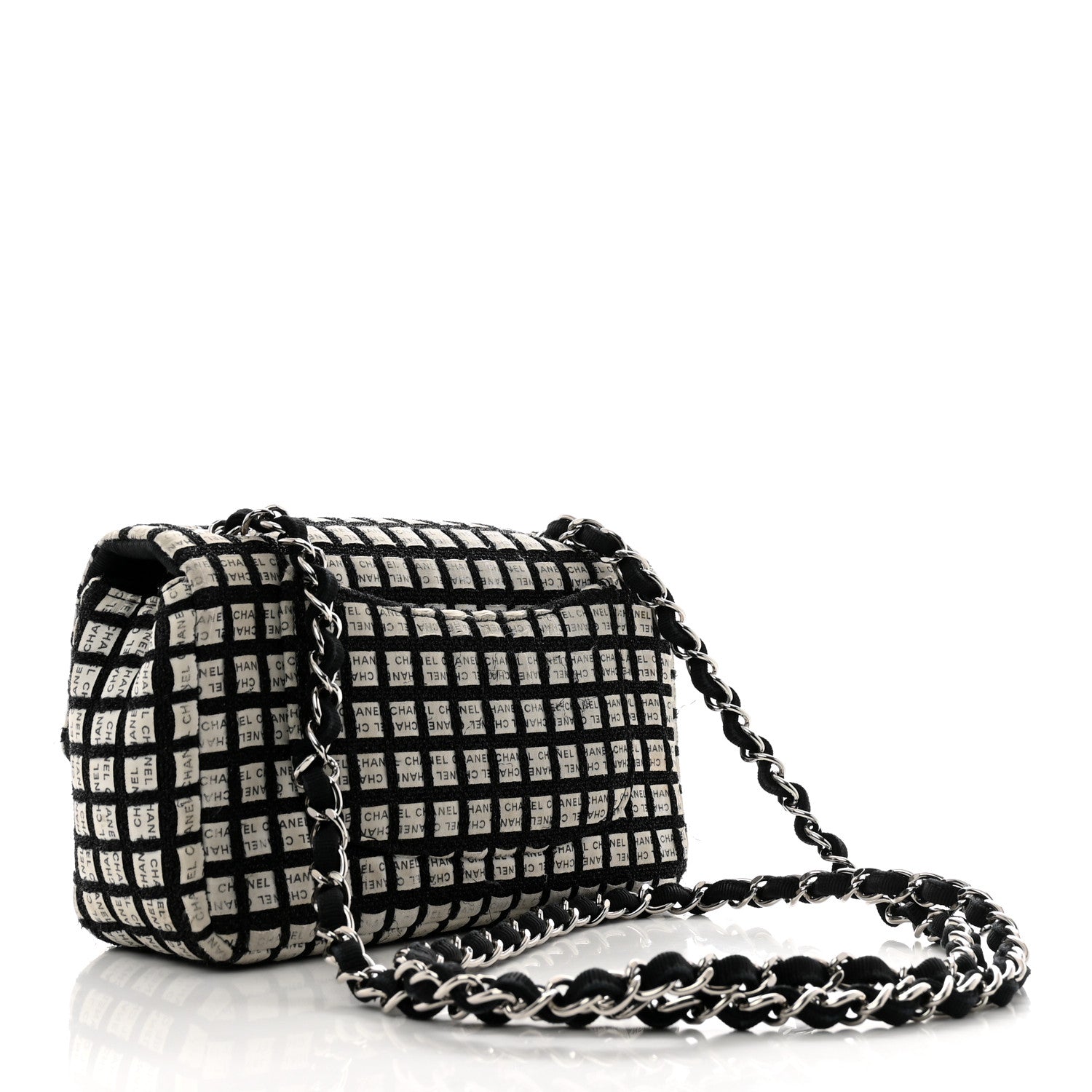 Ribbon Tweed Mini Rectangular Flap Black Ivory