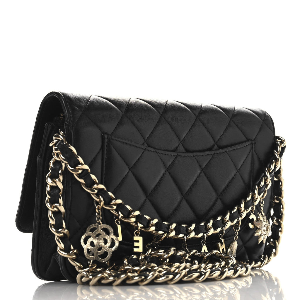 Lambskin Quilted Coco Charms Wallet On Chain Black