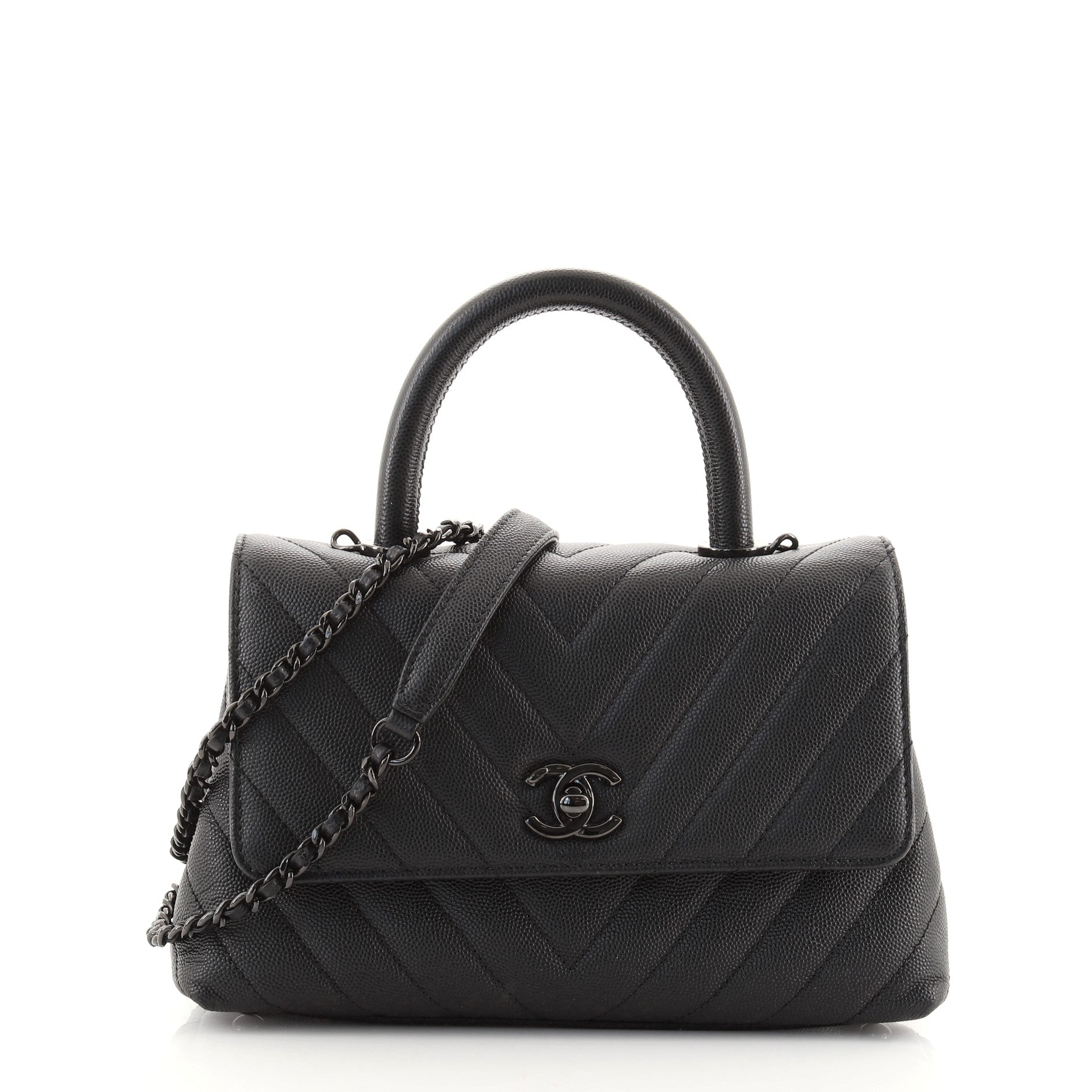 So Black Coco Top Handle Bag Chevron Caviar Mini