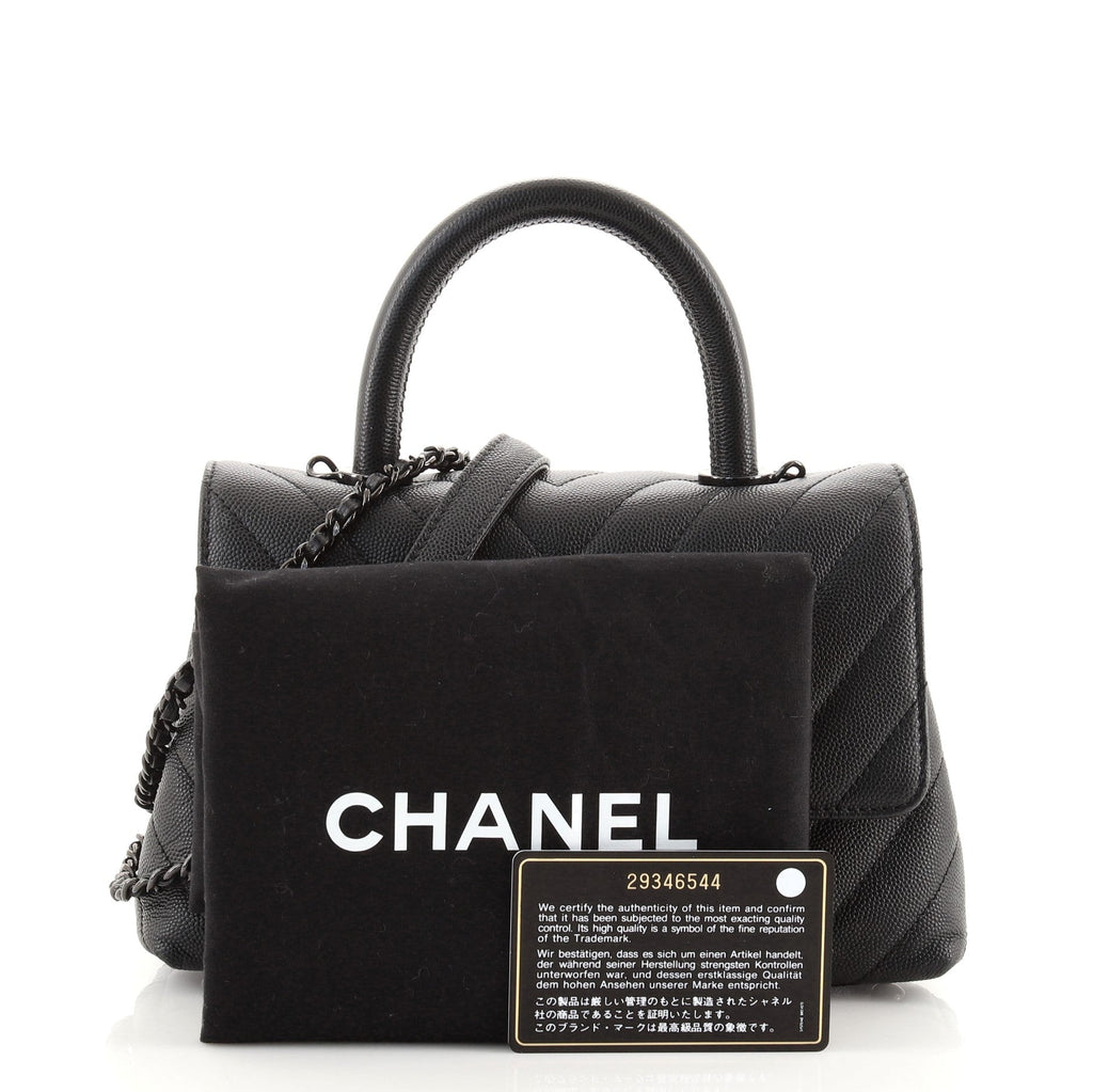 So Black Coco Top Handle Bag Chevron Caviar Mini