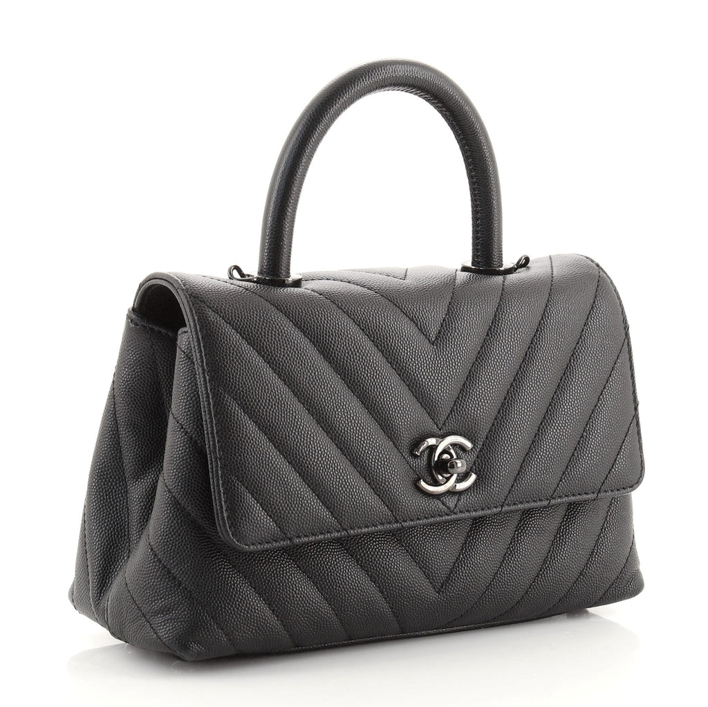 So Black Coco Top Handle Bag Chevron Caviar Mini