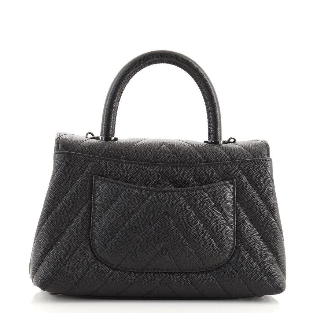 So Black Coco Top Handle Bag Chevron Caviar Mini