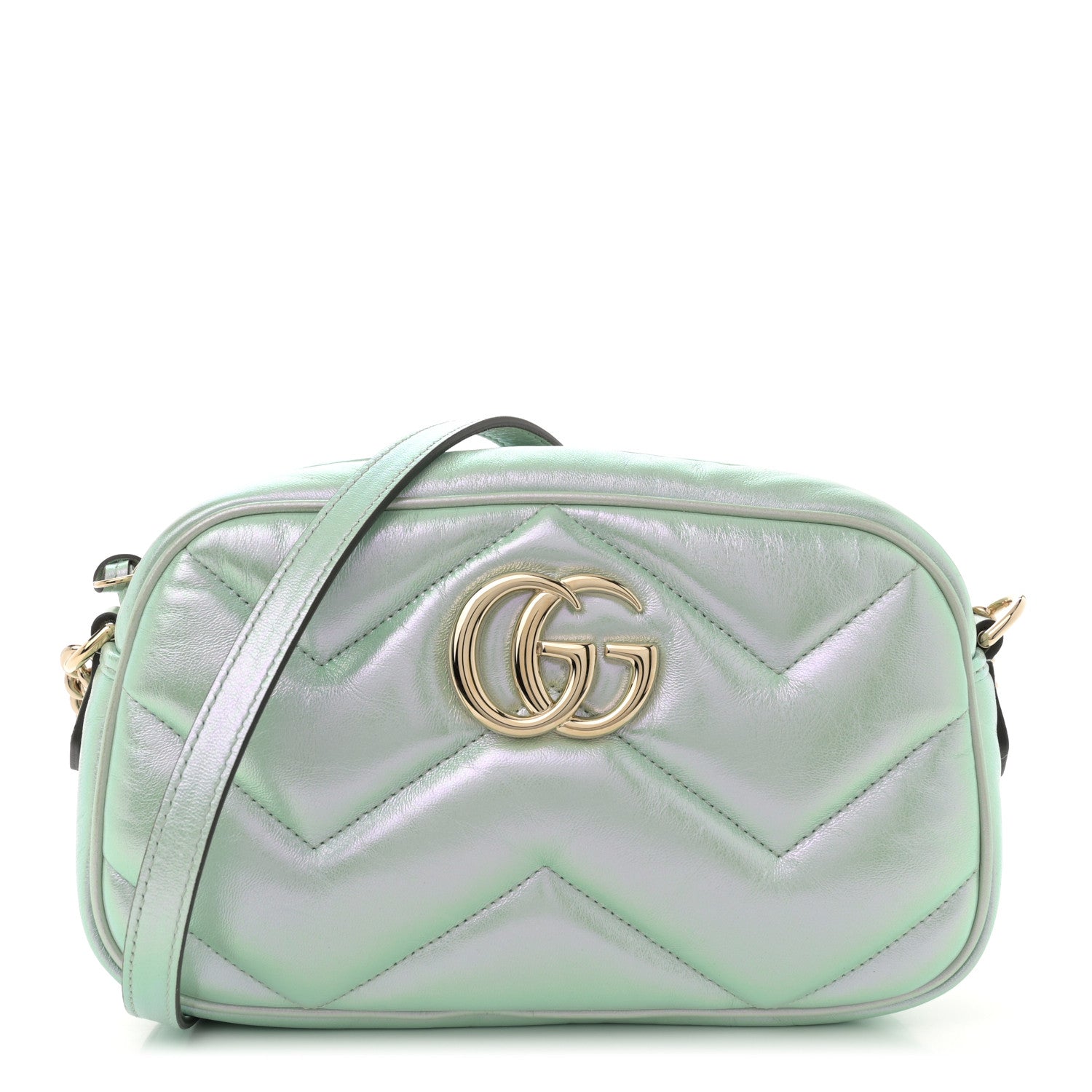 Iridescent Nappa Chevron Matelasse Small GG Marmont Chain Shoulder Bag Iridescent Salvy Green
