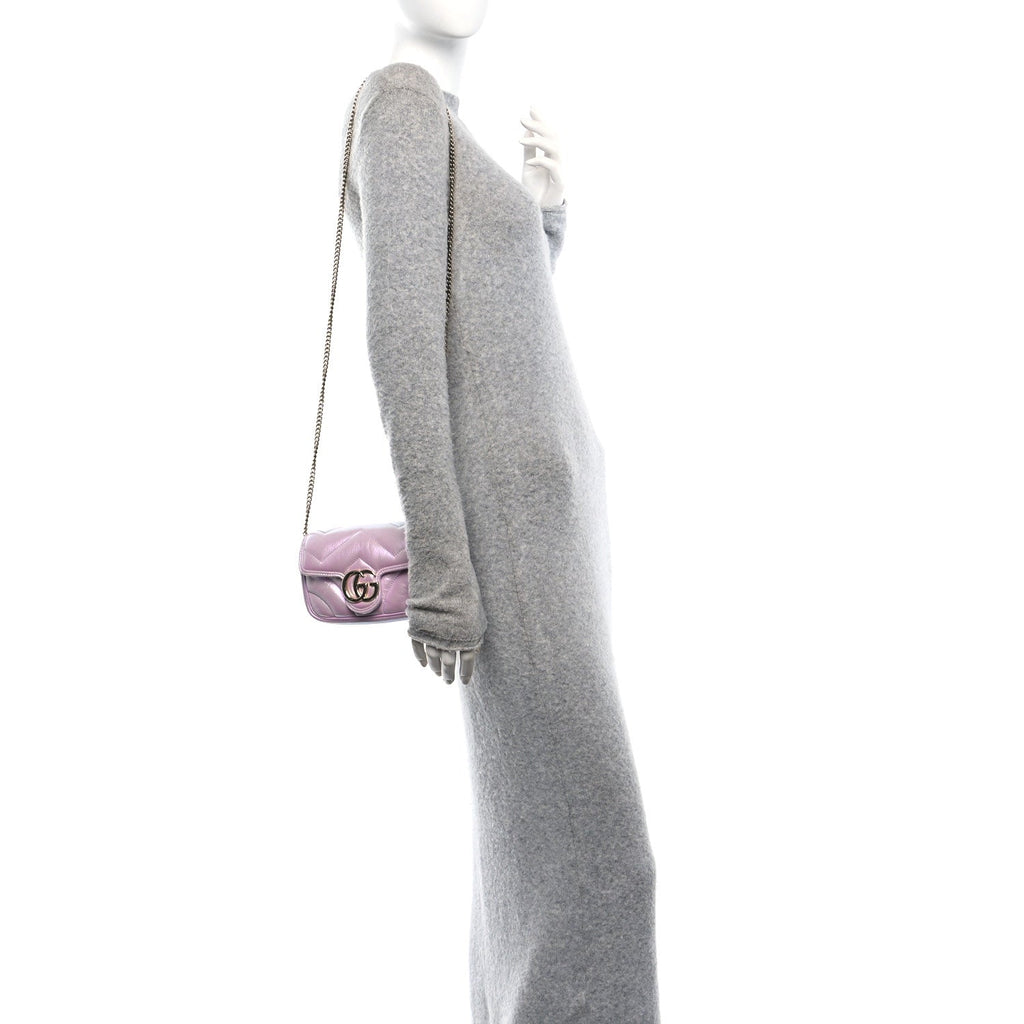 Iridescent Nappa Chevron Matelasse Super Mini GG Marmont Shoulder Bag Iridescent Escape Pink