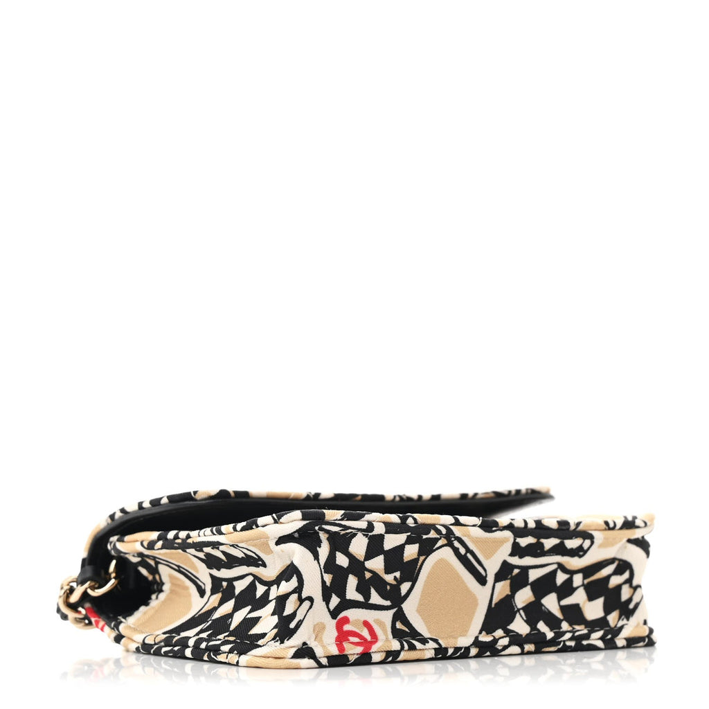 Canvas Check Flag Printed CC Clutch With Chain Beige Multicolor