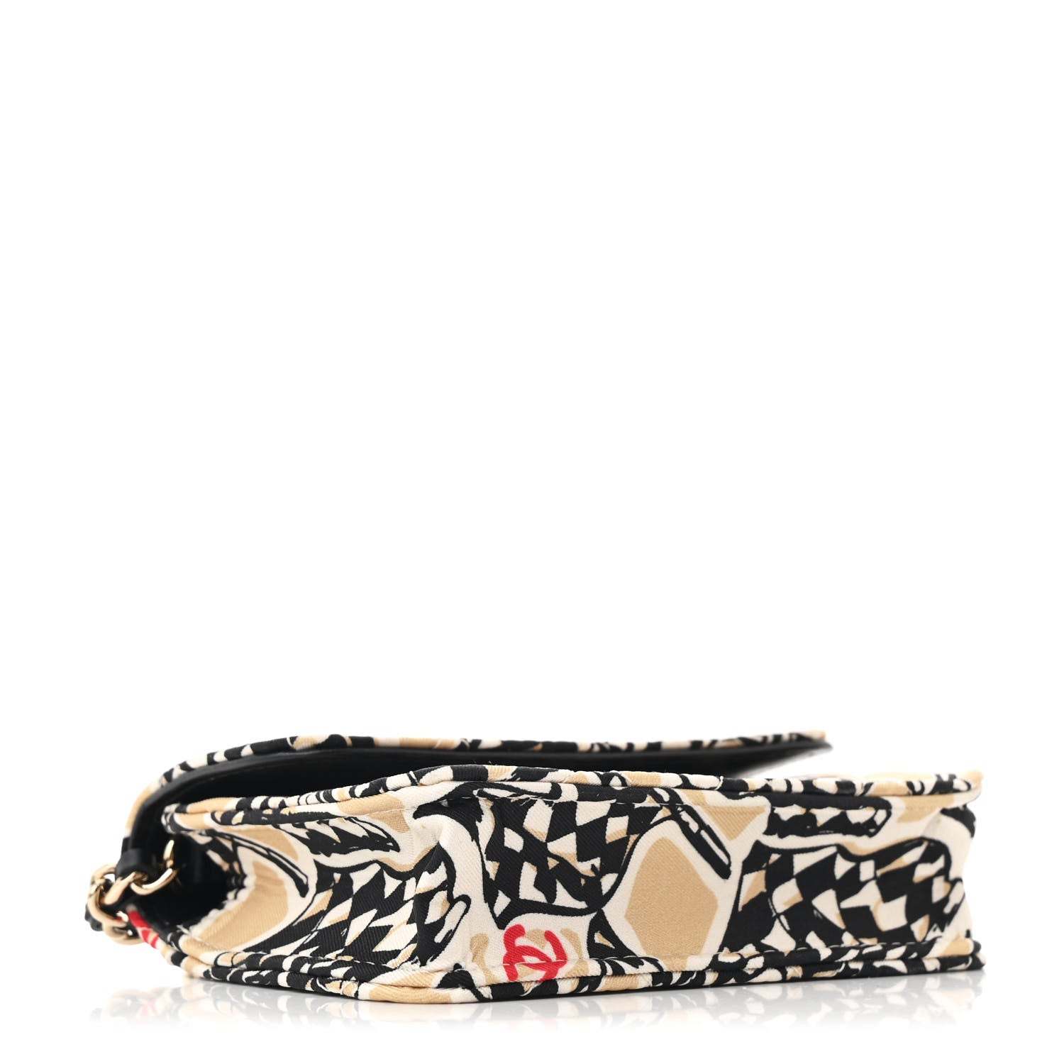 Canvas Check Flag Printed CC Clutch With Chain Beige Multicolor