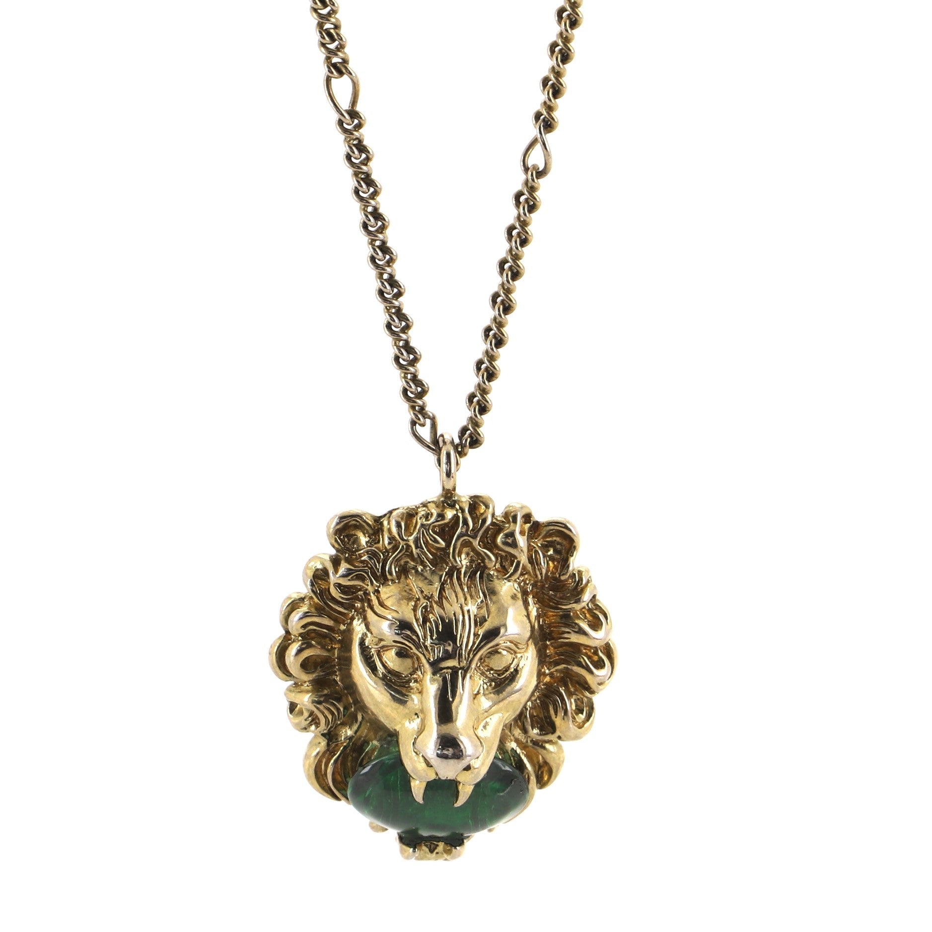 Lion Head Pendant Necklace Metal and Crystal