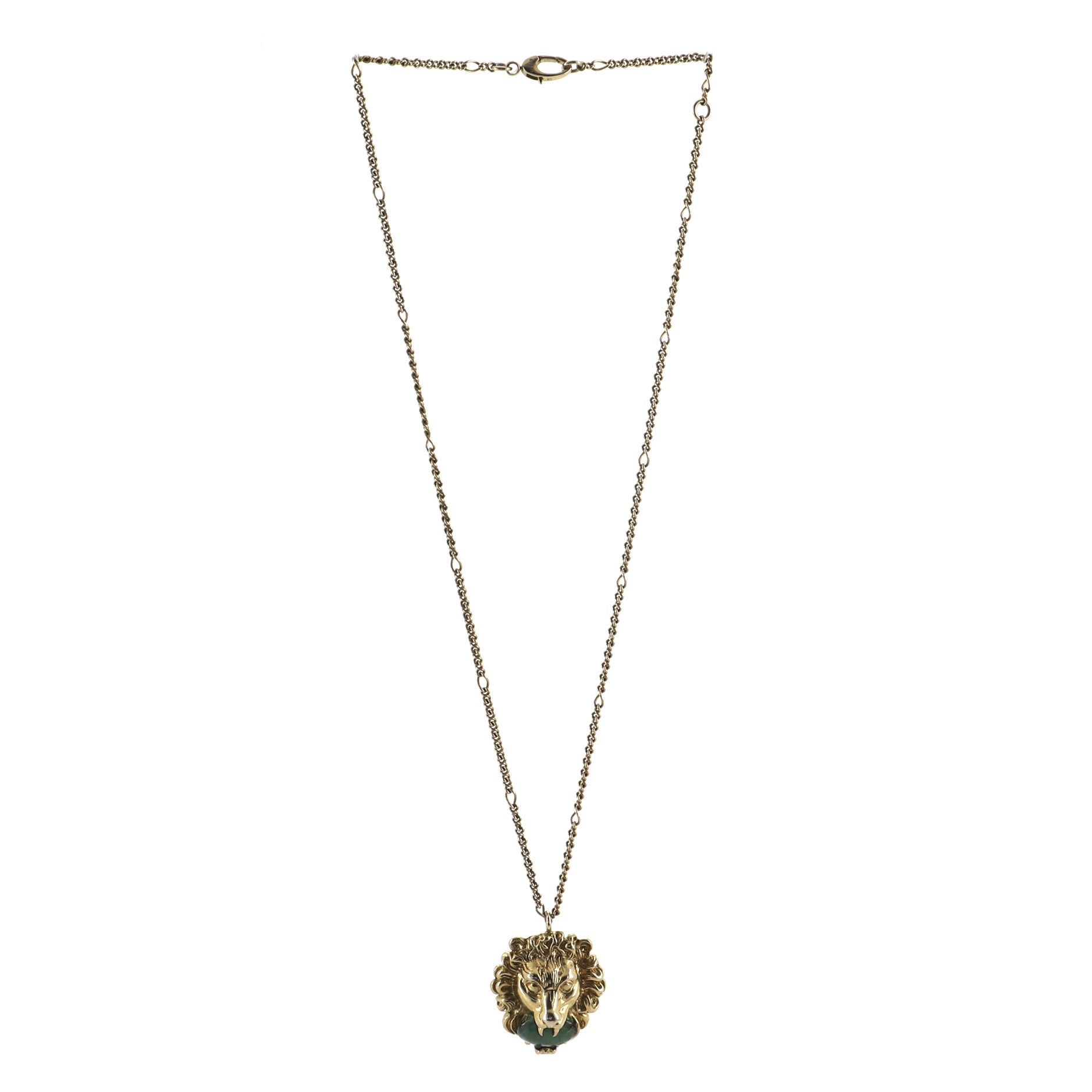 Lion Head Pendant Necklace Metal and Crystal
