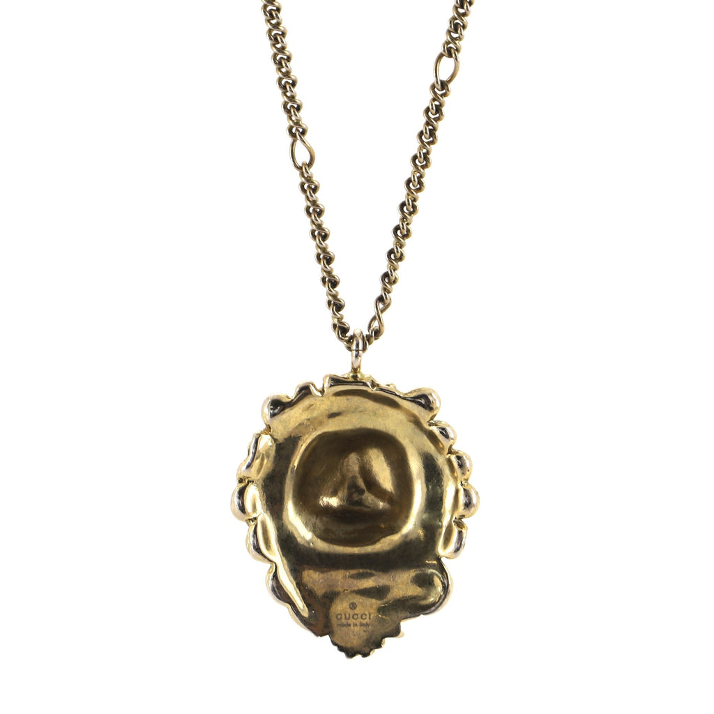 Lion Head Pendant Necklace Metal and Crystal