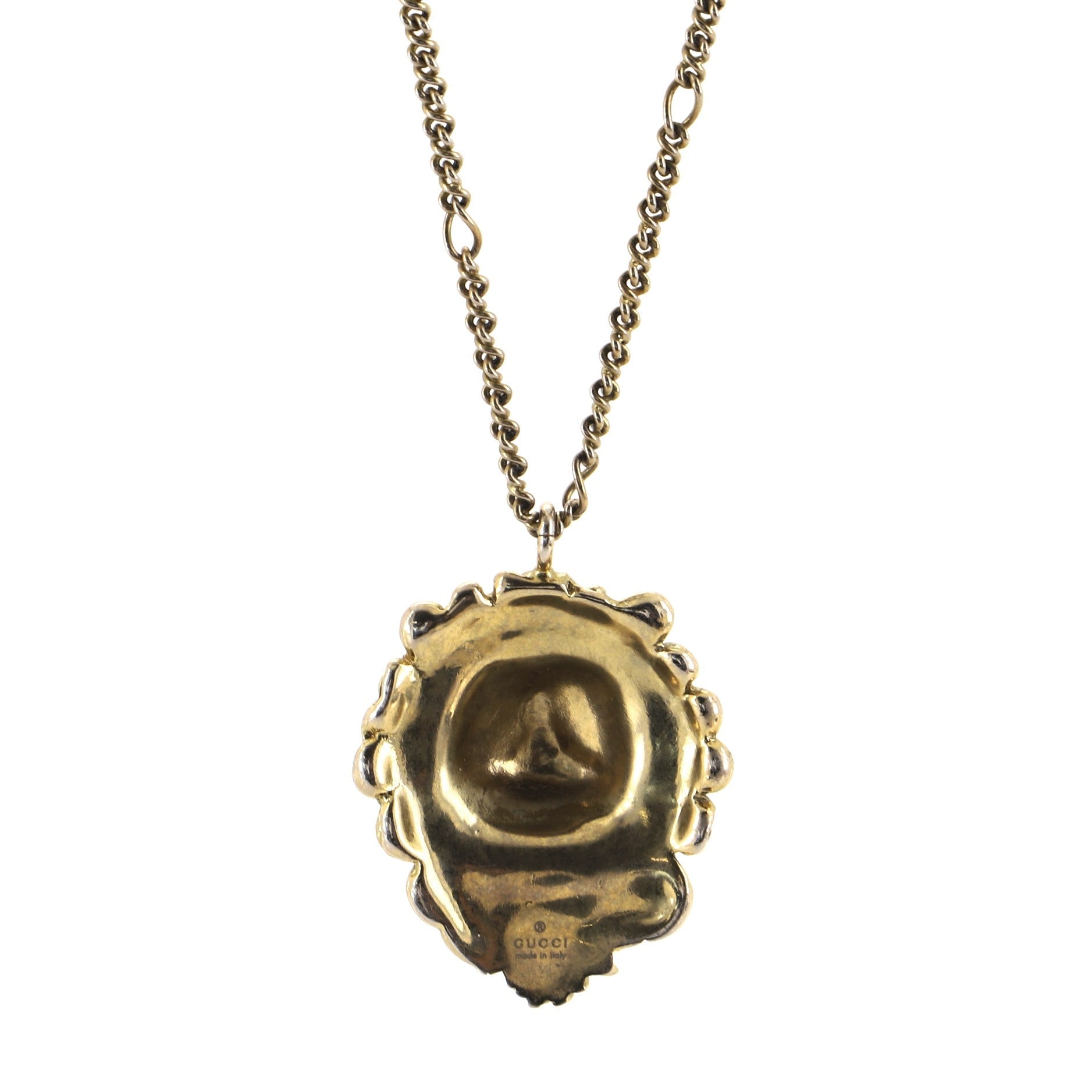 Lion Head Pendant Necklace Metal and Crystal