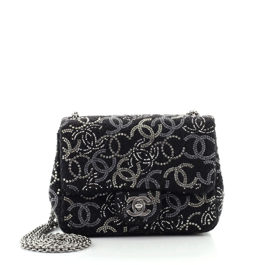 Paris-Shanghai Pudong Flap Bag Strass Embellished Tweed Mini