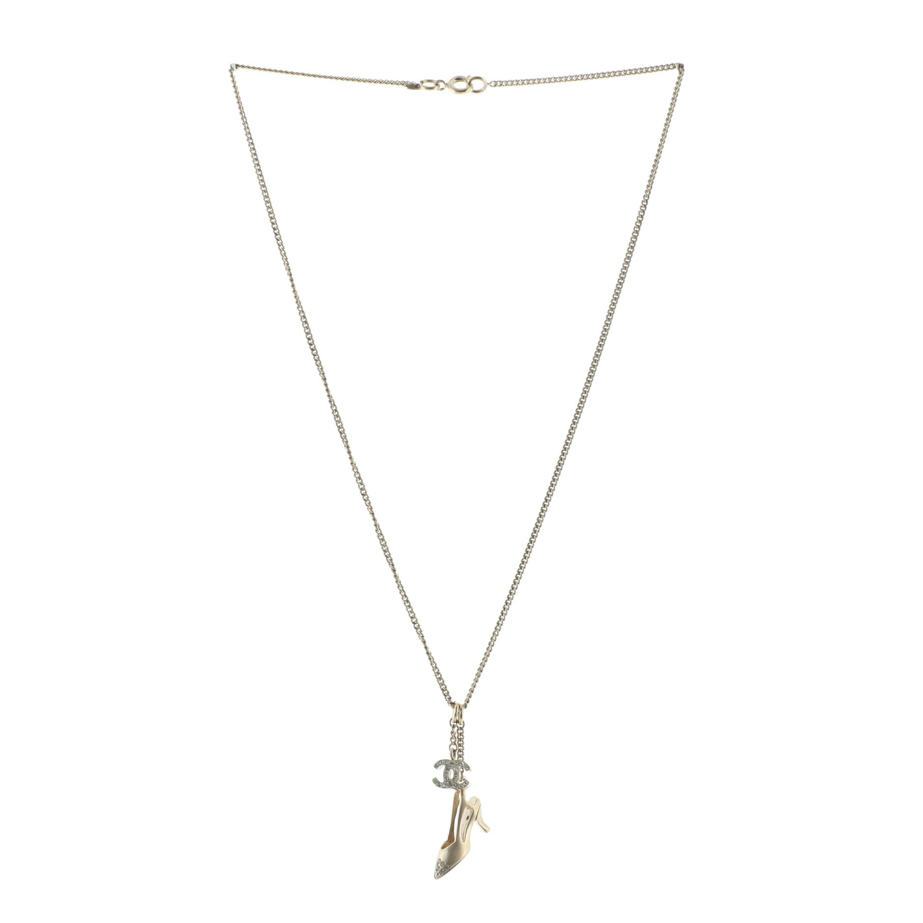 CC and Shoe Pendant Necklace Metal with Rhinestones