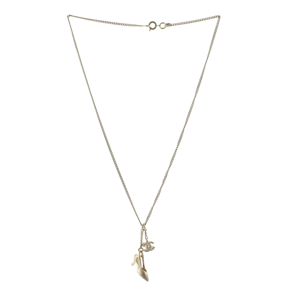 CC and Shoe Pendant Necklace Metal with Rhinestones