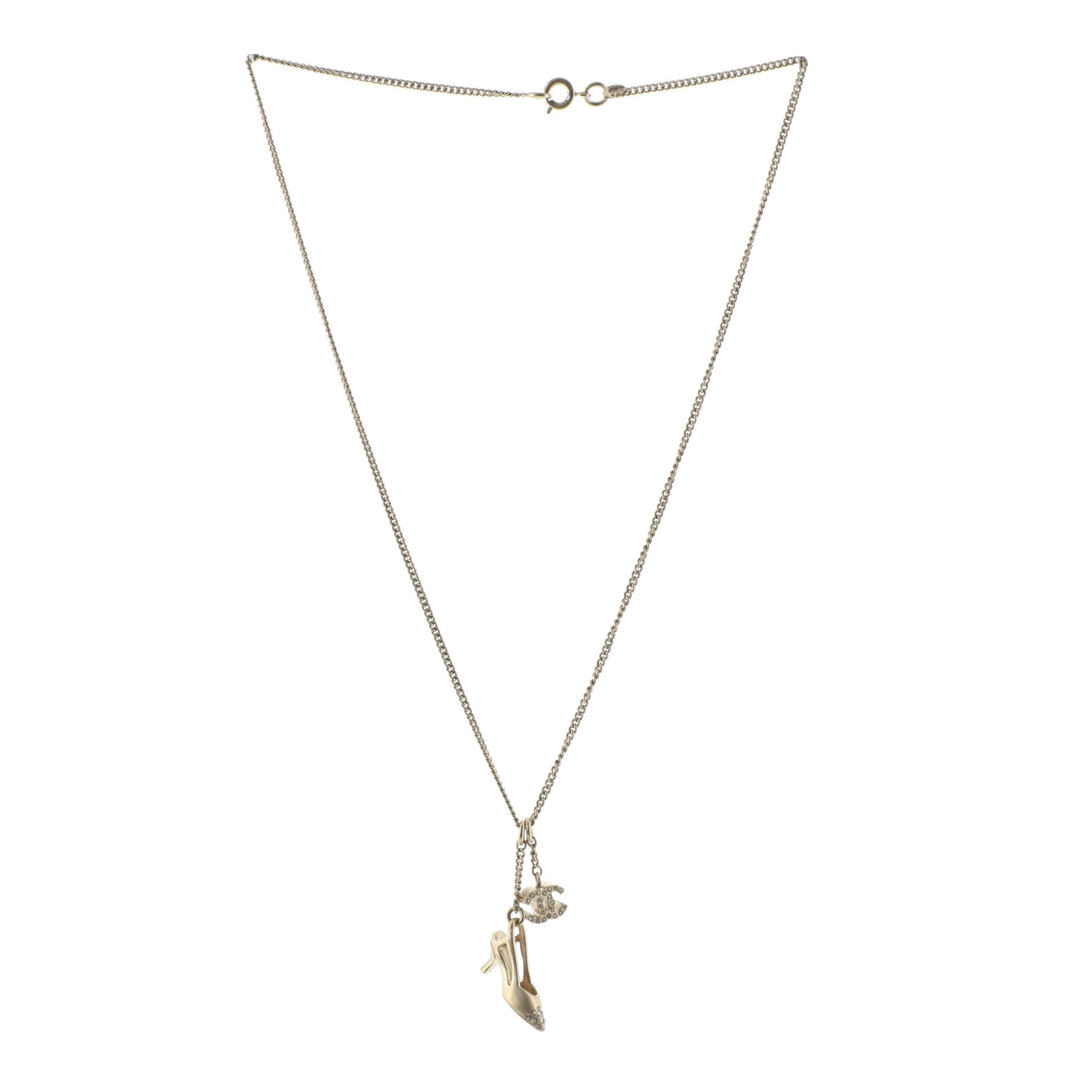CC and Shoe Pendant Necklace Metal with Rhinestones