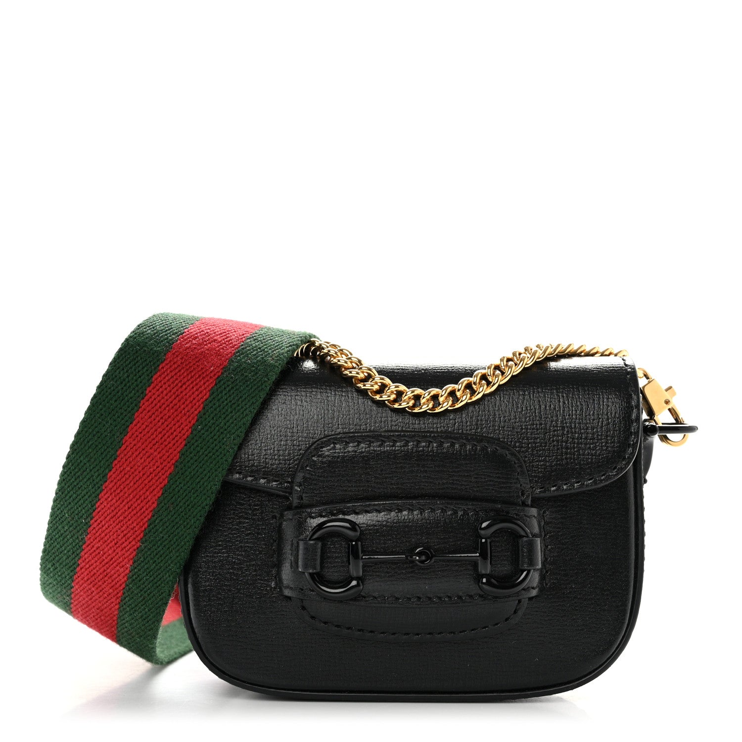 Azalea Calfskin Web Monochrome Horsebit 1955 Wallet On Strap Black
