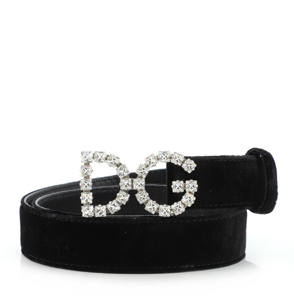 DG Logo Belt Velvet with Crystal Buckle Medium 75