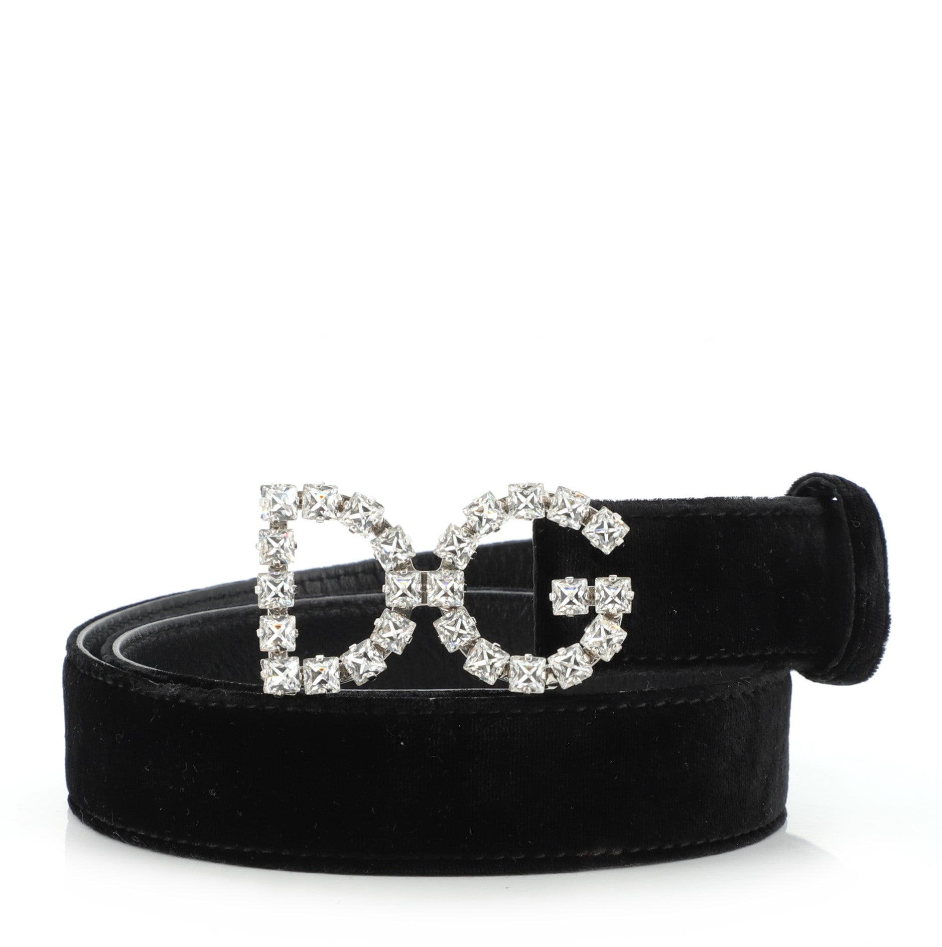 DG Logo Belt Velvet with Crystal Buckle Medium 75