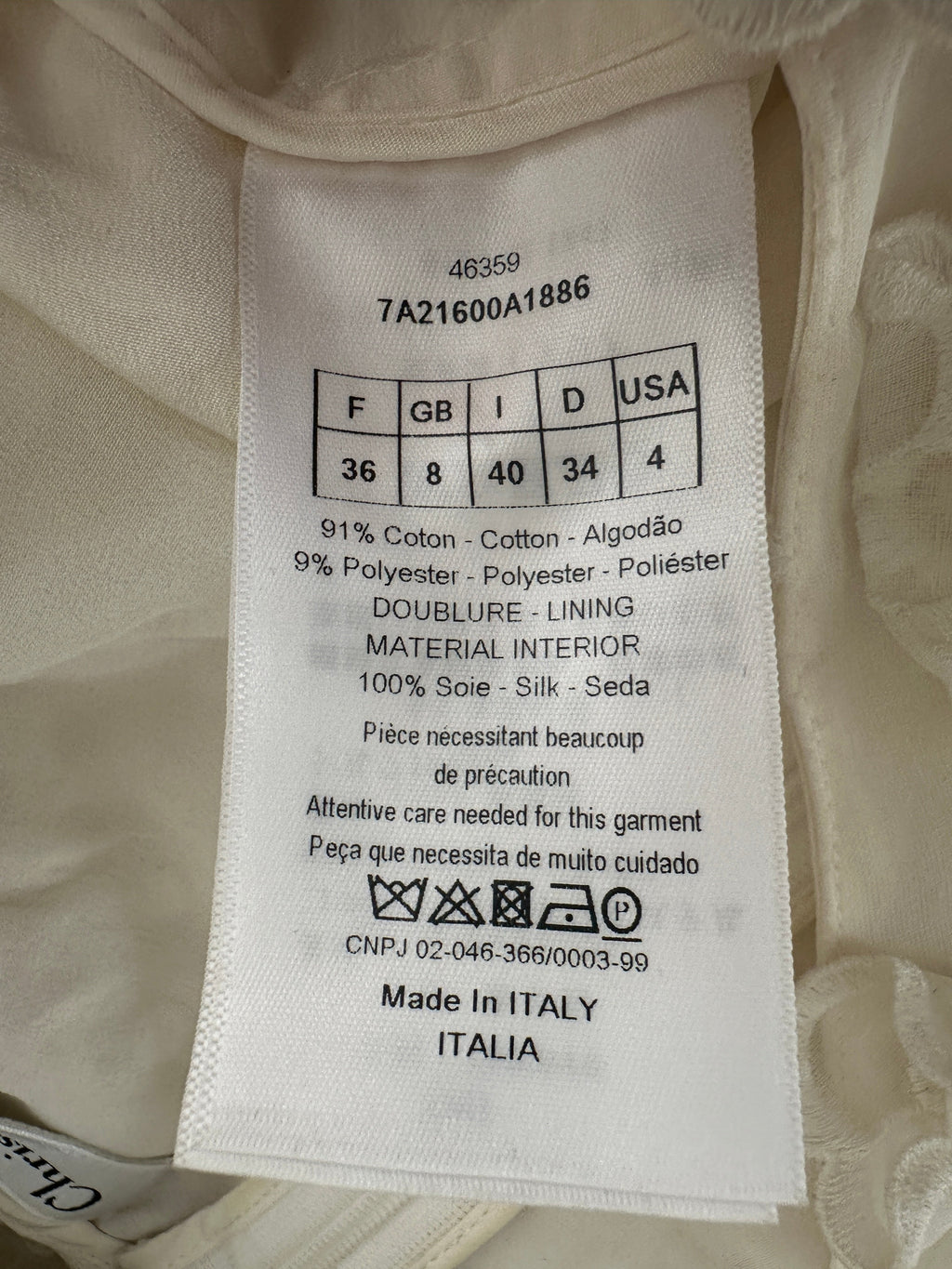 Christian Dior White Long Sleeve Maxi Dress with Floral Appliqué Detail Size FR 36 (UK 8)